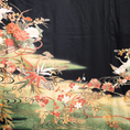 Load image into Gallery viewer, Premium Fabric: Cranes Dancing Among the Leaves | black green orange
