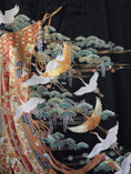 Load image into Gallery viewer, Premium Fabric: AP9-08 White Cranes Flying With Golden Strips of Fabric