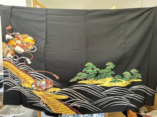 Ap18 HoiAn Fabric: Premium Black w/ trees for 2-pc Cheongsam