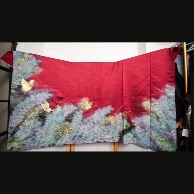 Fe8 Private Sale Fabric: Red fabric with butterflies (No code) For Cheongsam Dress | Valentine's Free shipping