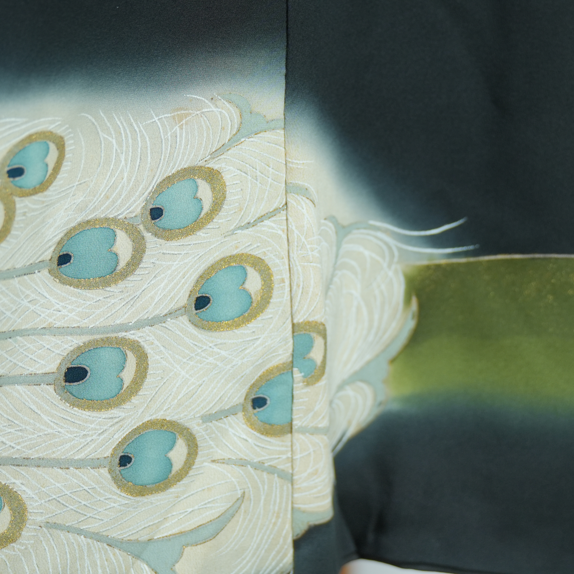 Chiku Fabric: 0316-16-  Black golden peacock (RARE SPREAD WOW)