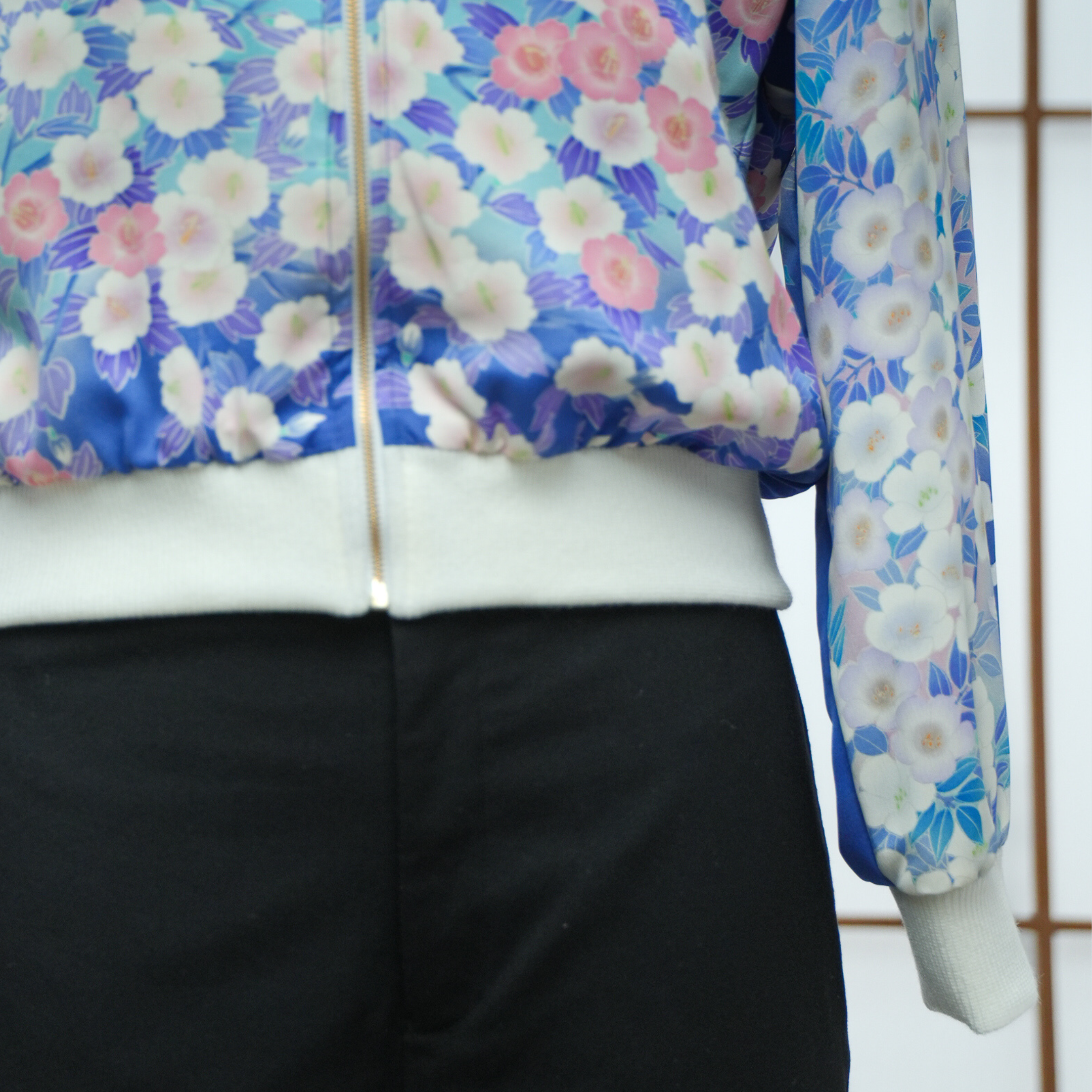 Premium On-hand: Blue flower Bomber Jacket with Hoodie | XLB | BJH7299Ml