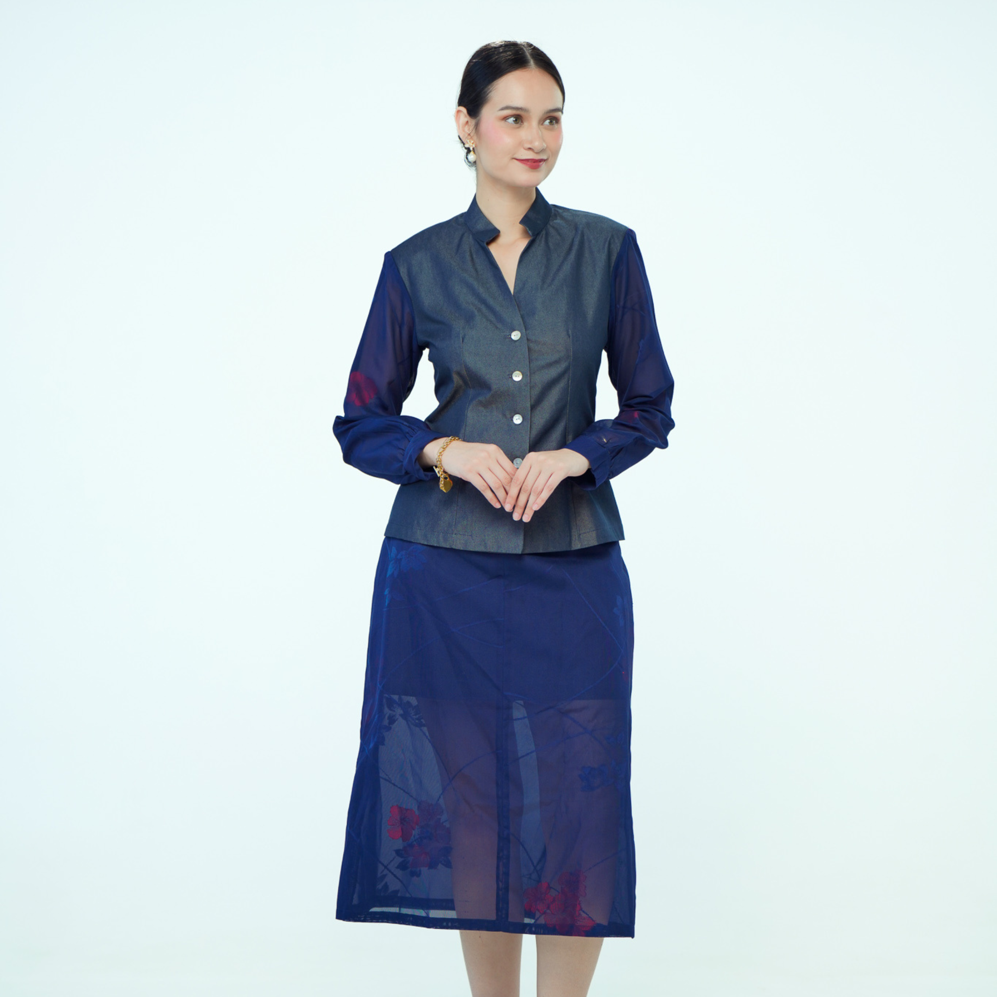 On-hand item: Silk Denim Top with See-through Silk