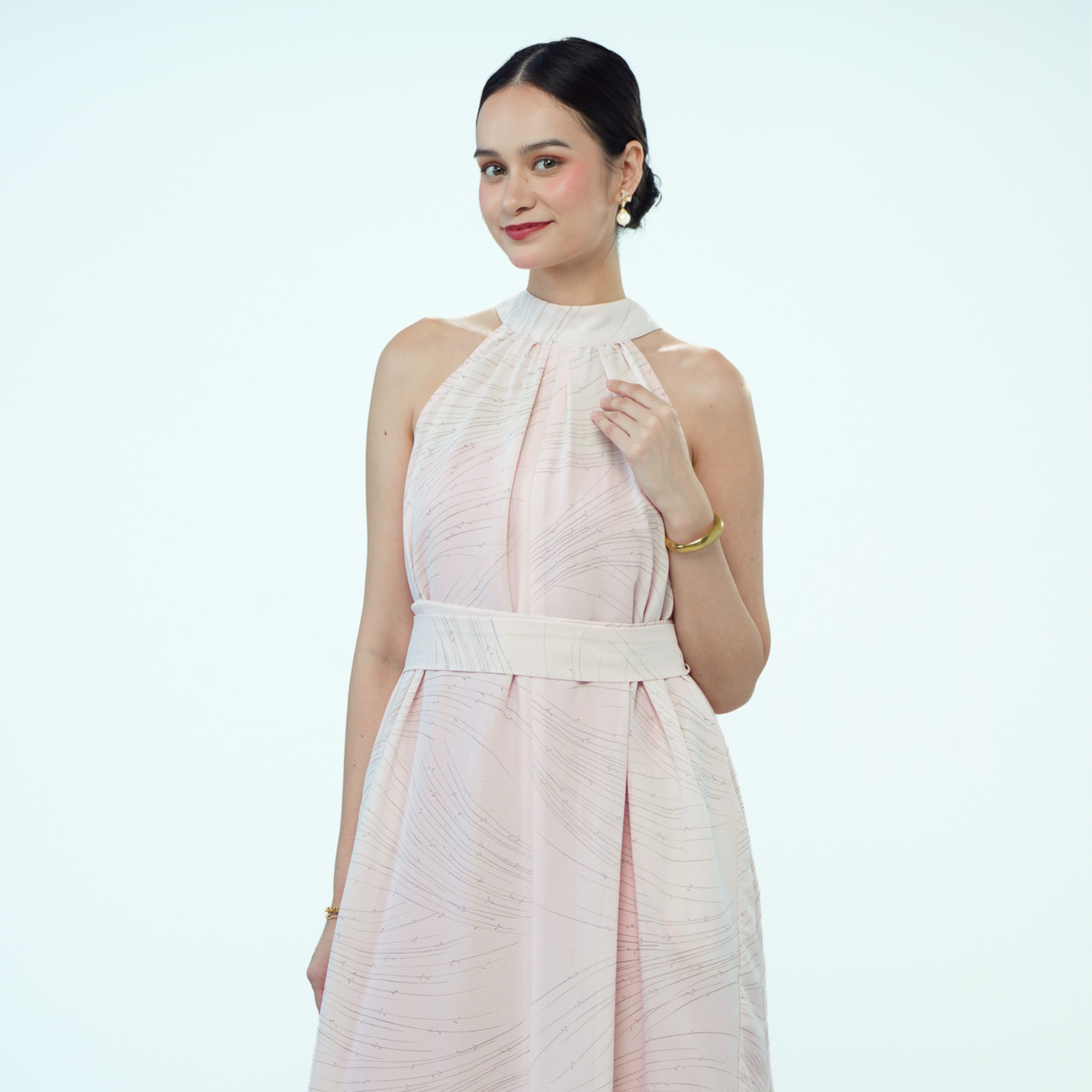 Premium On-hand: Light Pink Seethrough Halter Dress | HD6635