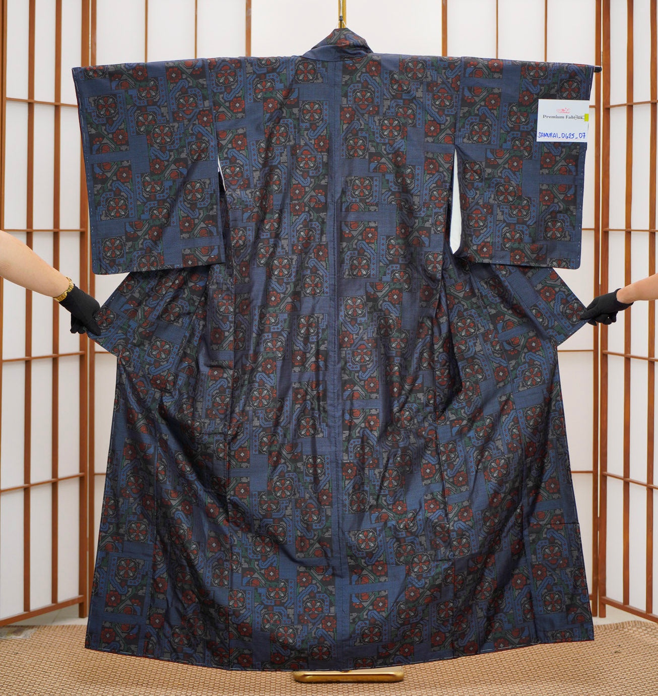 Premium Oshima Fabric: Samurai blue_0625_07 | Majestic Pattern