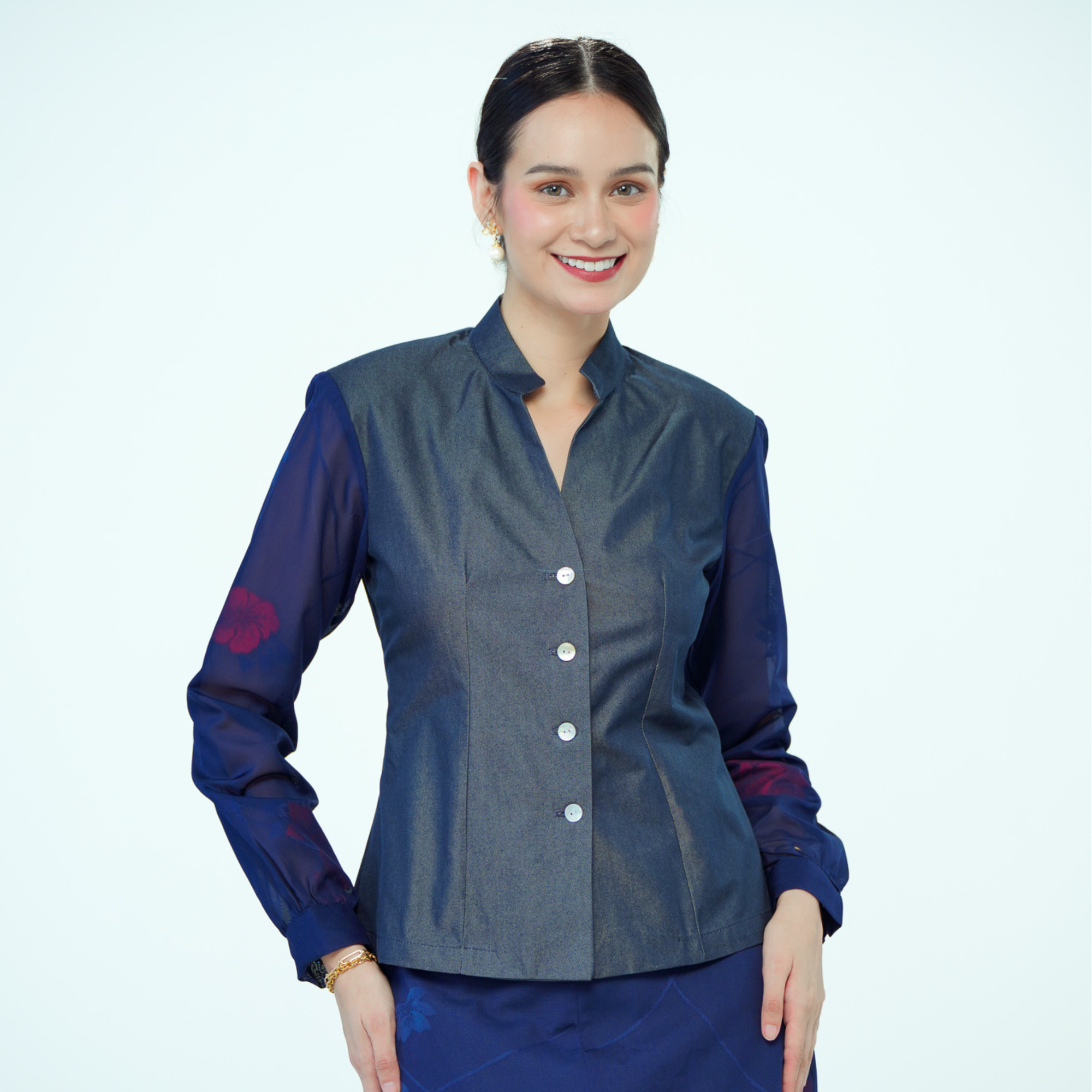 On-hand item: Silk Denim Top with See-through Silk