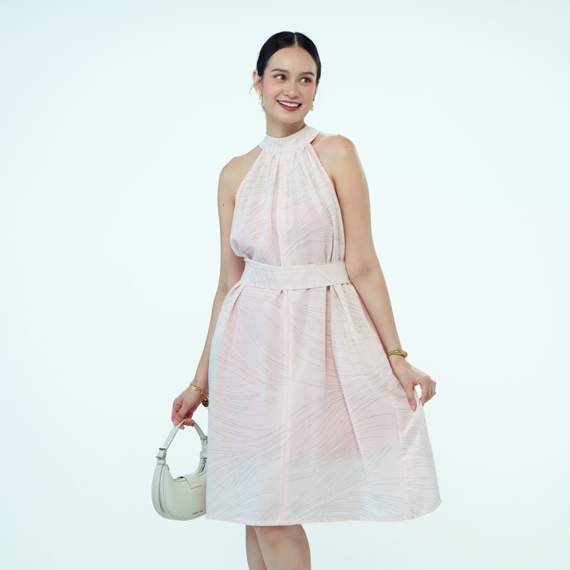 Premium On-hand: Light Pink Seethrough Halter Dress | HD6635