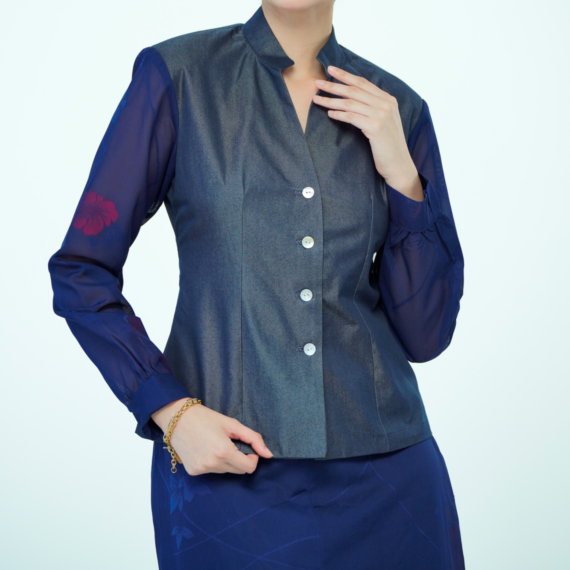 On-hand item: Silk Denim Top with See-through Silk