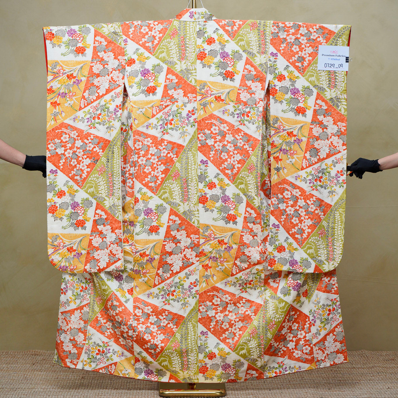 Premium Chiku Fabric: 0729_09 | Orange-Green