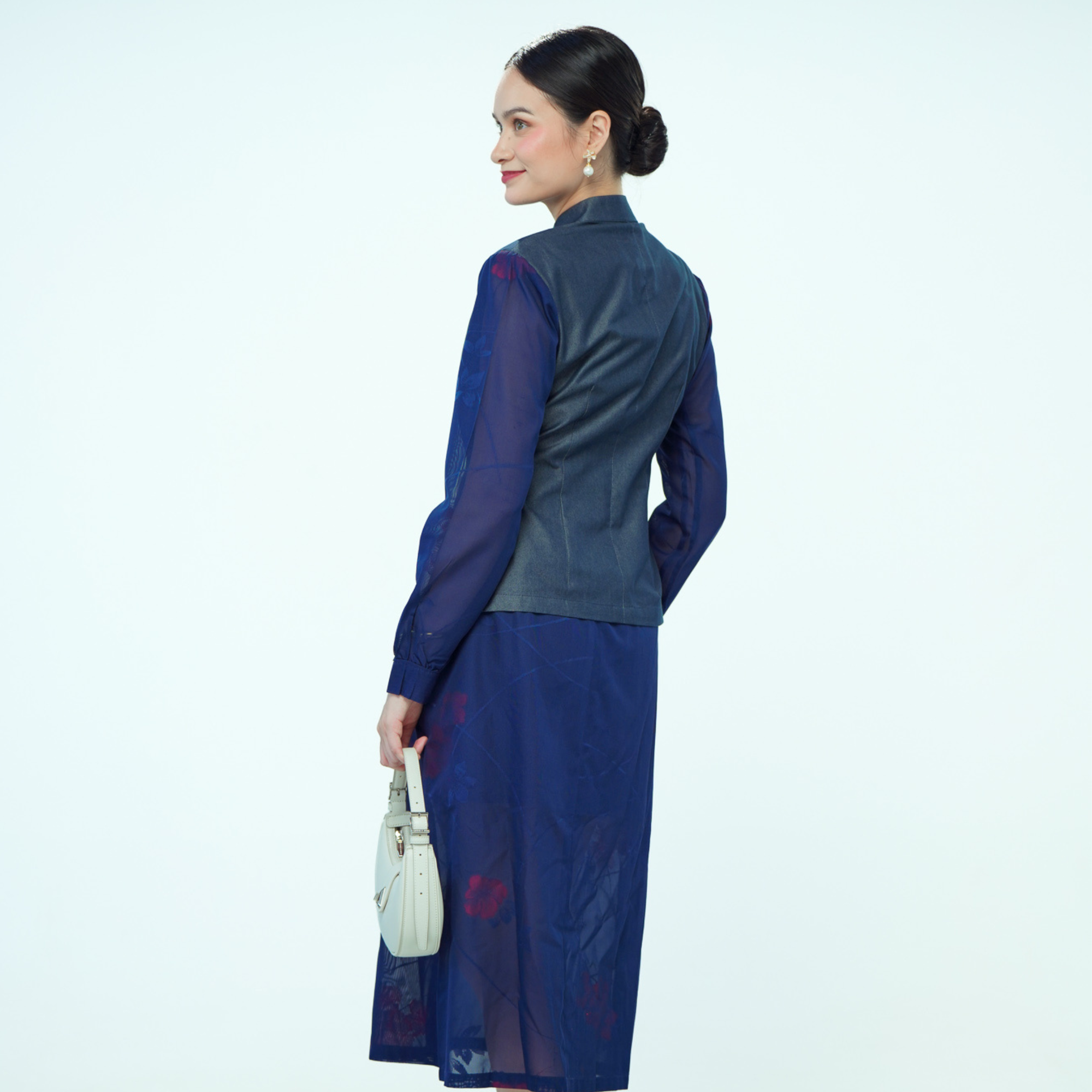 On-hand item: Silk Denim Top with See-through Silk
