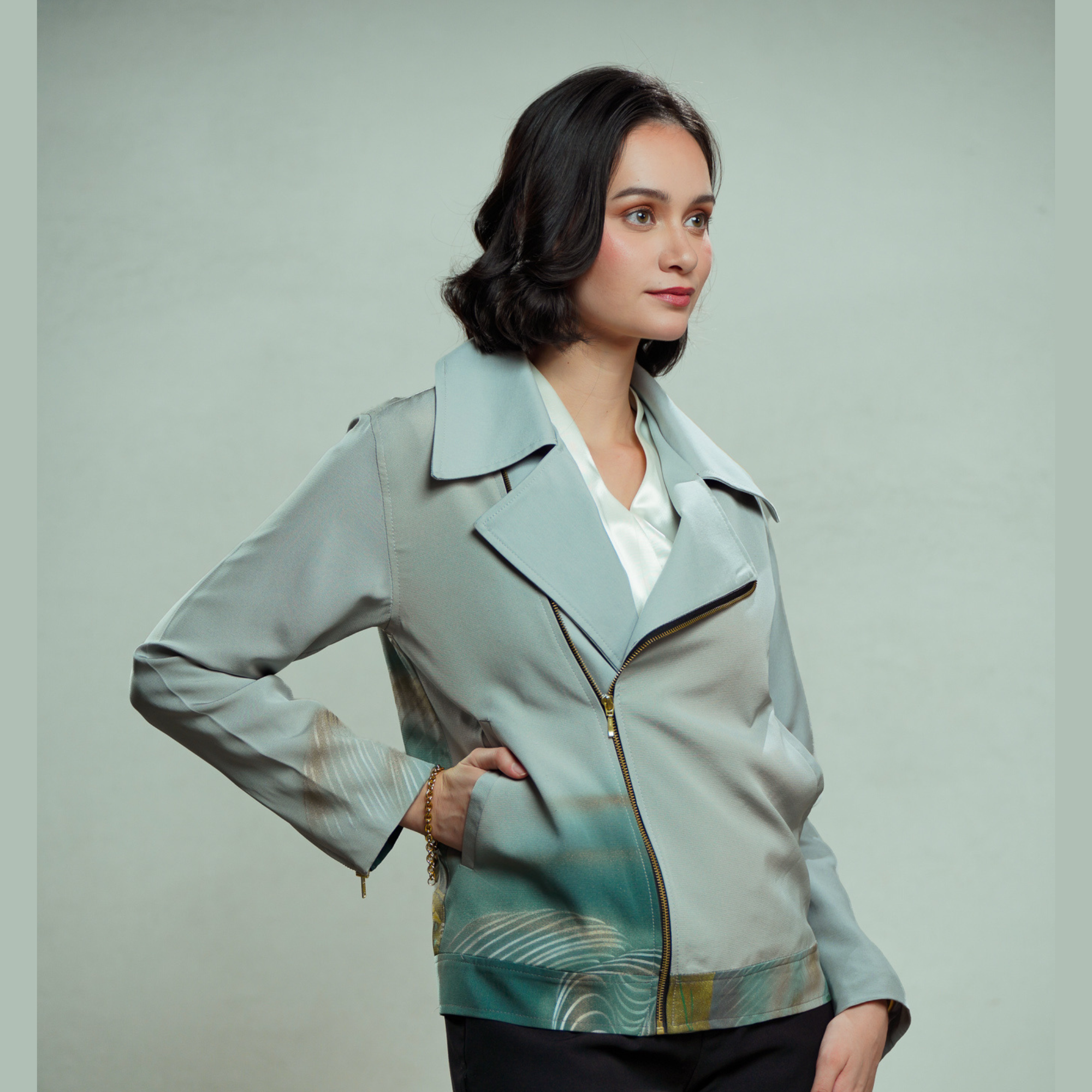 🎉🎉On-hand: Cashmere Cotton Biker Jacket | Green