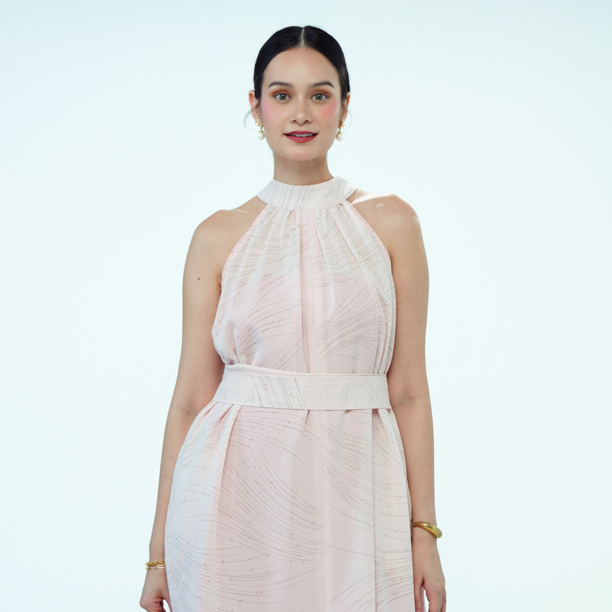 Premium On-hand: Light Pink Seethrough Halter Dress | HD6635