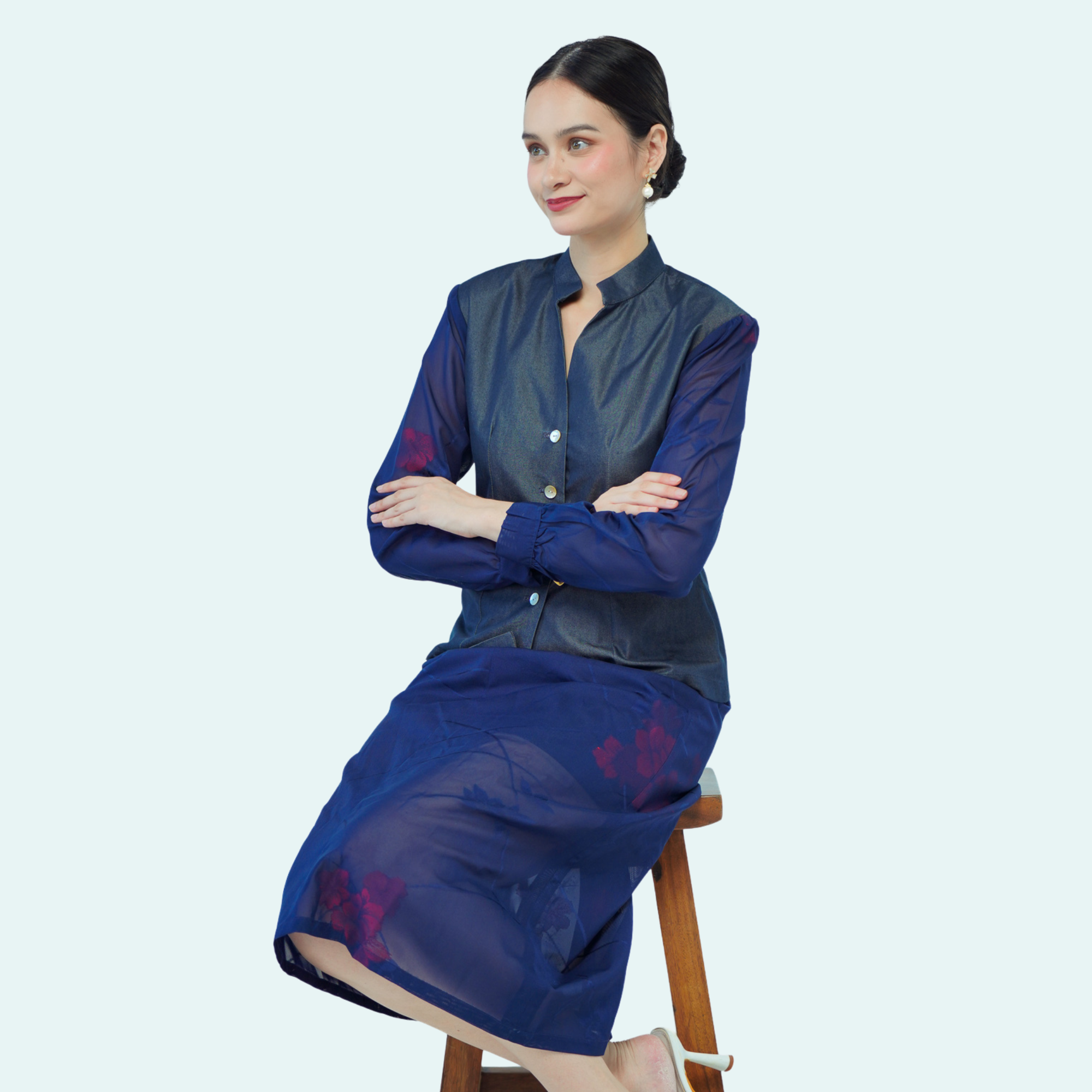 On-hand item: Silk Denim Top with See-through Silk