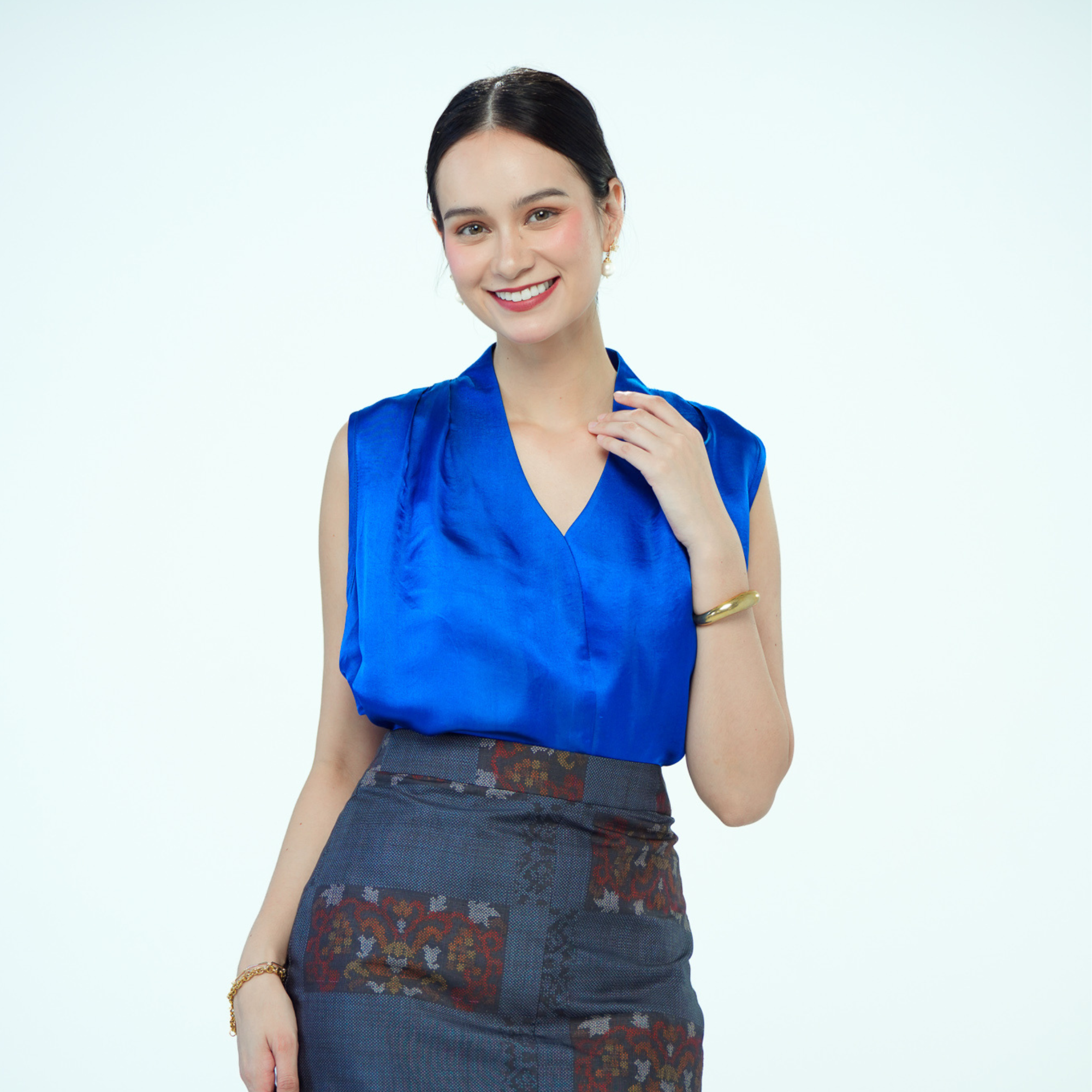 On-hand item: Samurai Blue Silk Cotton High-neck top