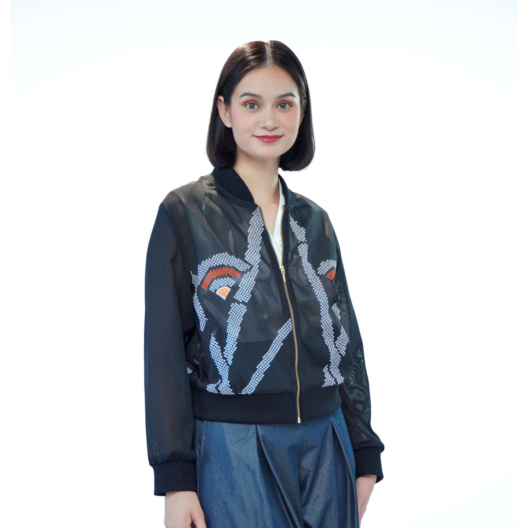 Premium On-hand: Black see-through Bomber Jacket | BJ7923M | XLB
