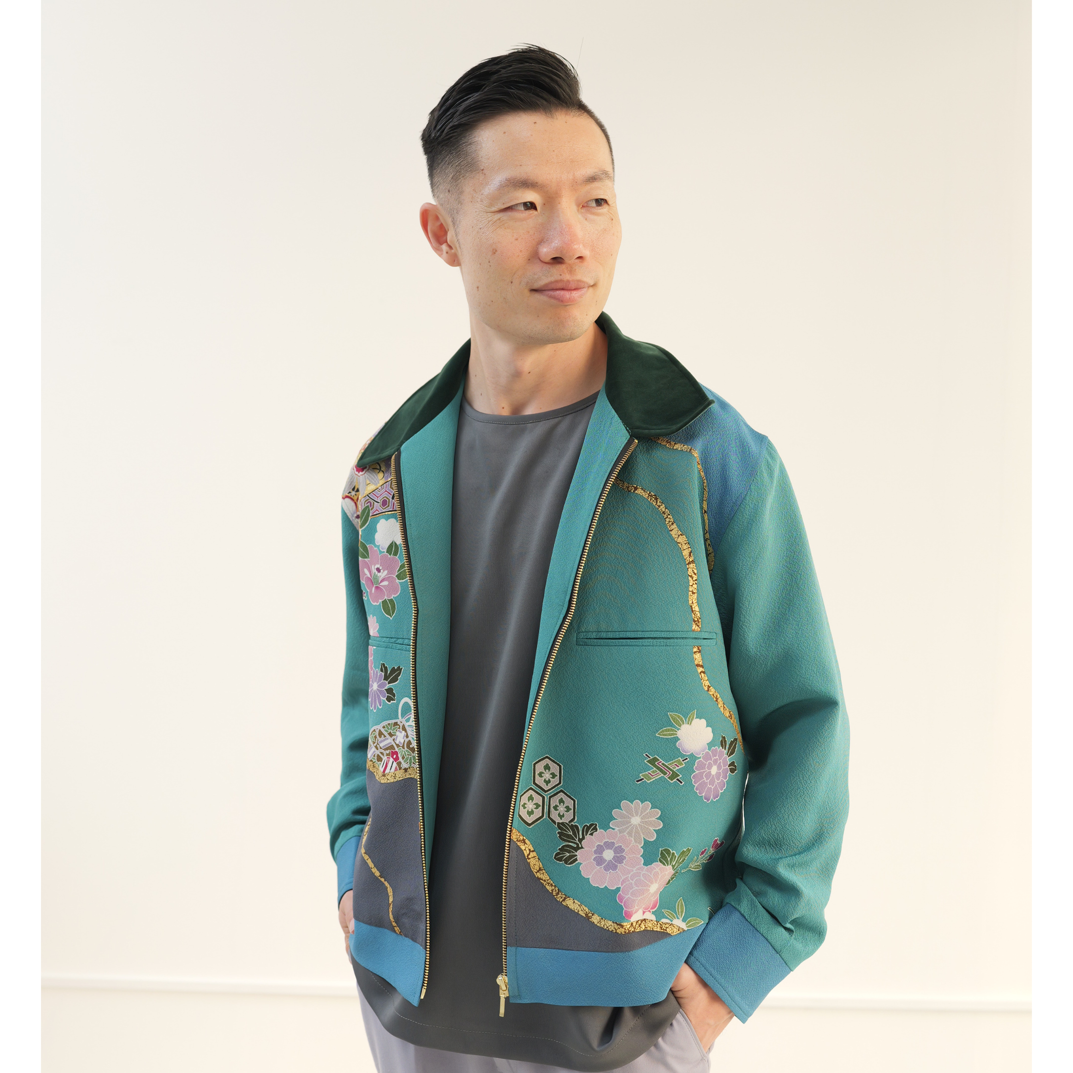 On-hand item: Zipped Up Jacket Green with flowers