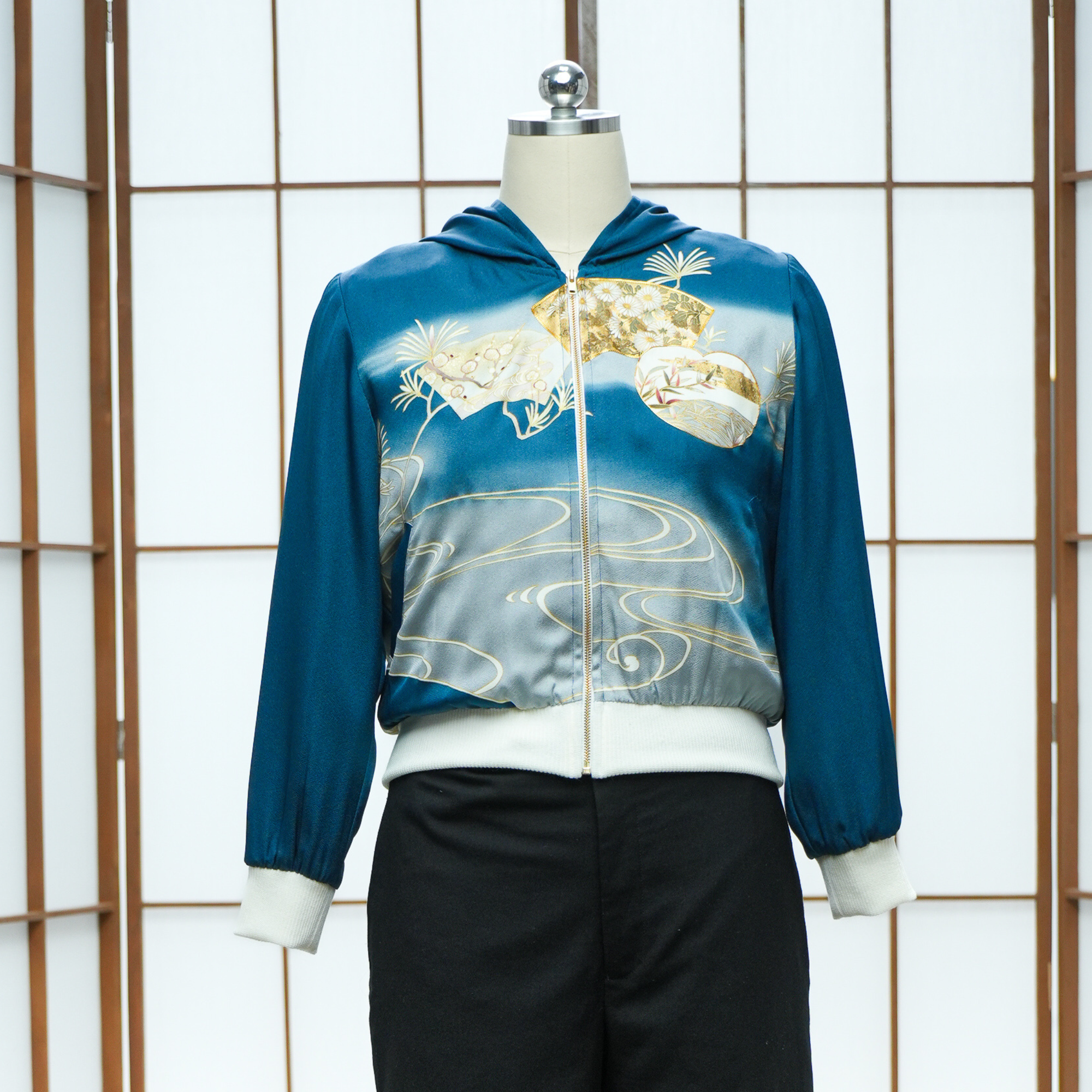 Premium On-hand: Blue Bomber Jacket with Hoodie | MB | BJH7290M