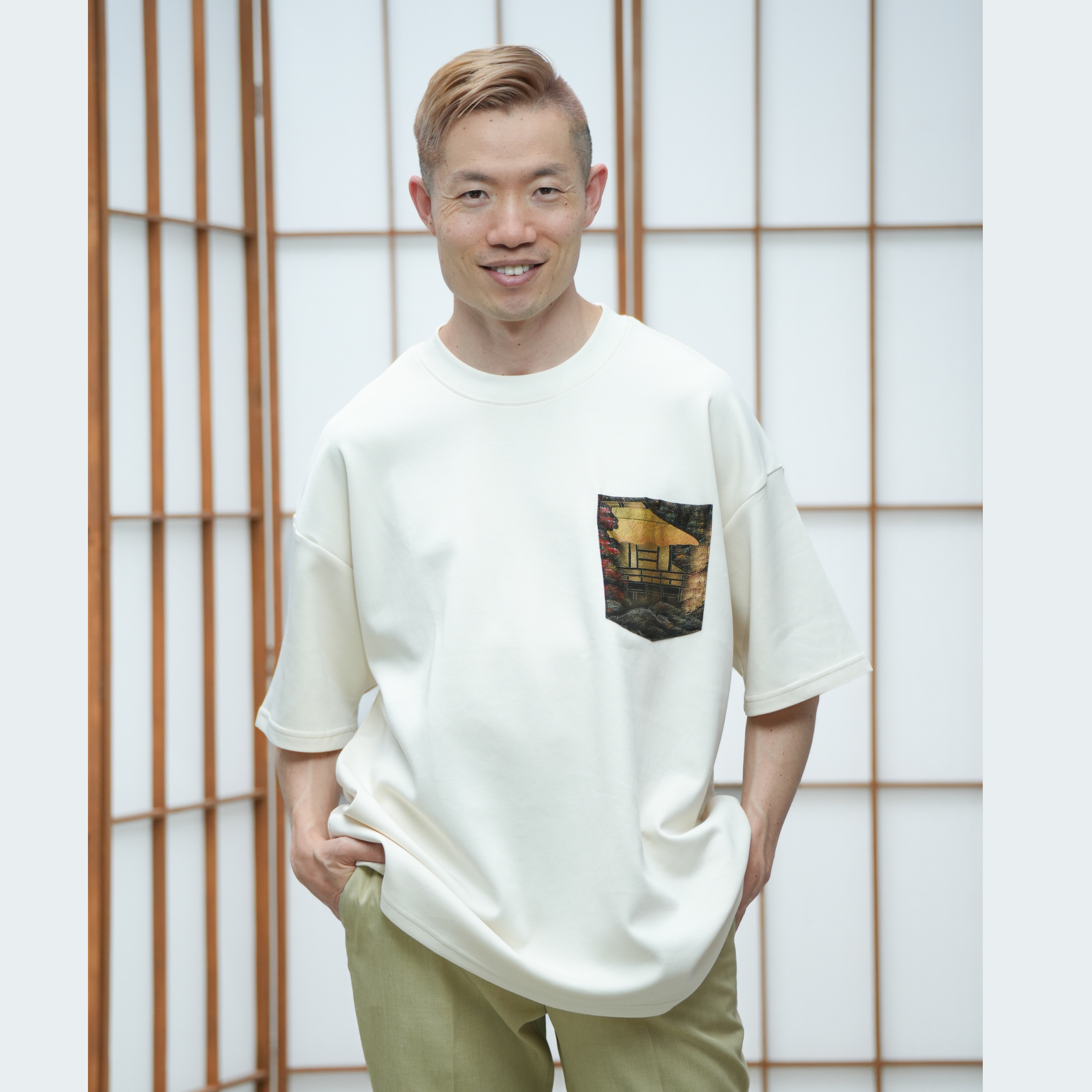 Premium On-hand: White Men’s patchwork shirt | XL | TS7273