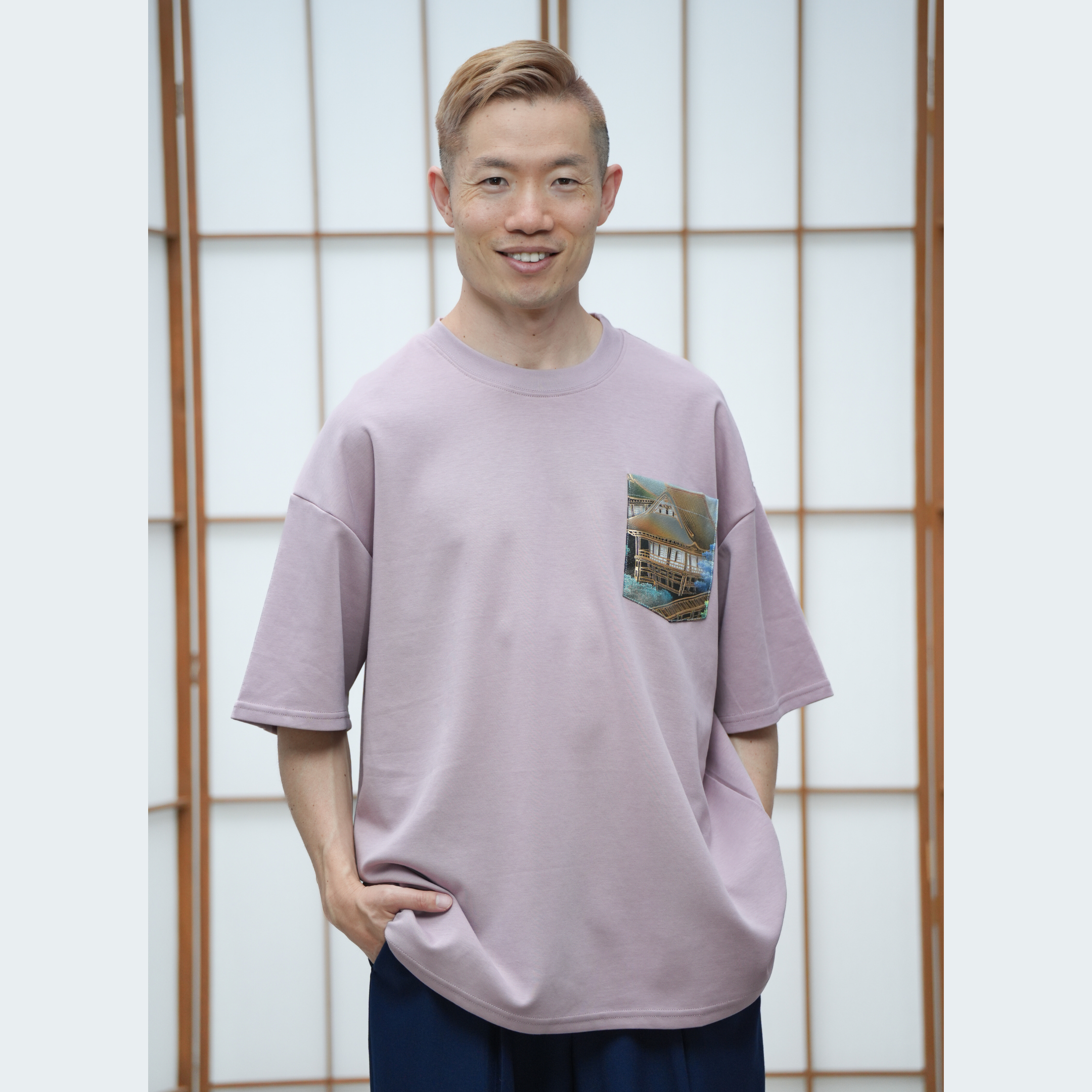 Premium On-hand: Lavender Men’s patchwork shirt | XL | TS7270