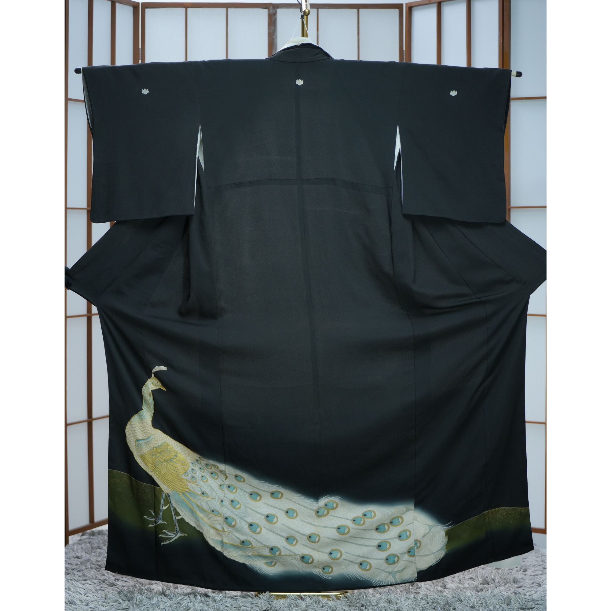 Chiku Fabric: 0316-16-  Black golden peacock (RARE SPREAD WOW)