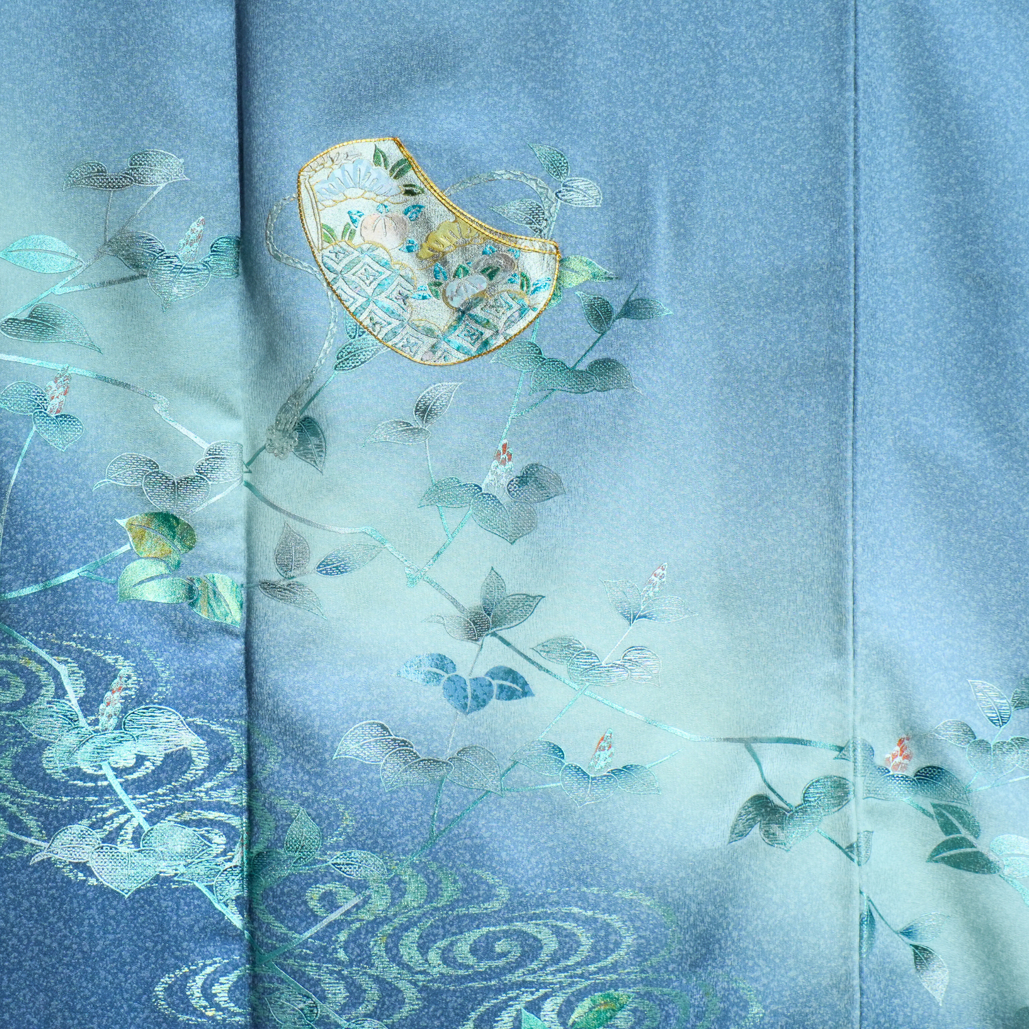 Chiku Fabric: 0316-02 Blue Sky with elegant silver patterns