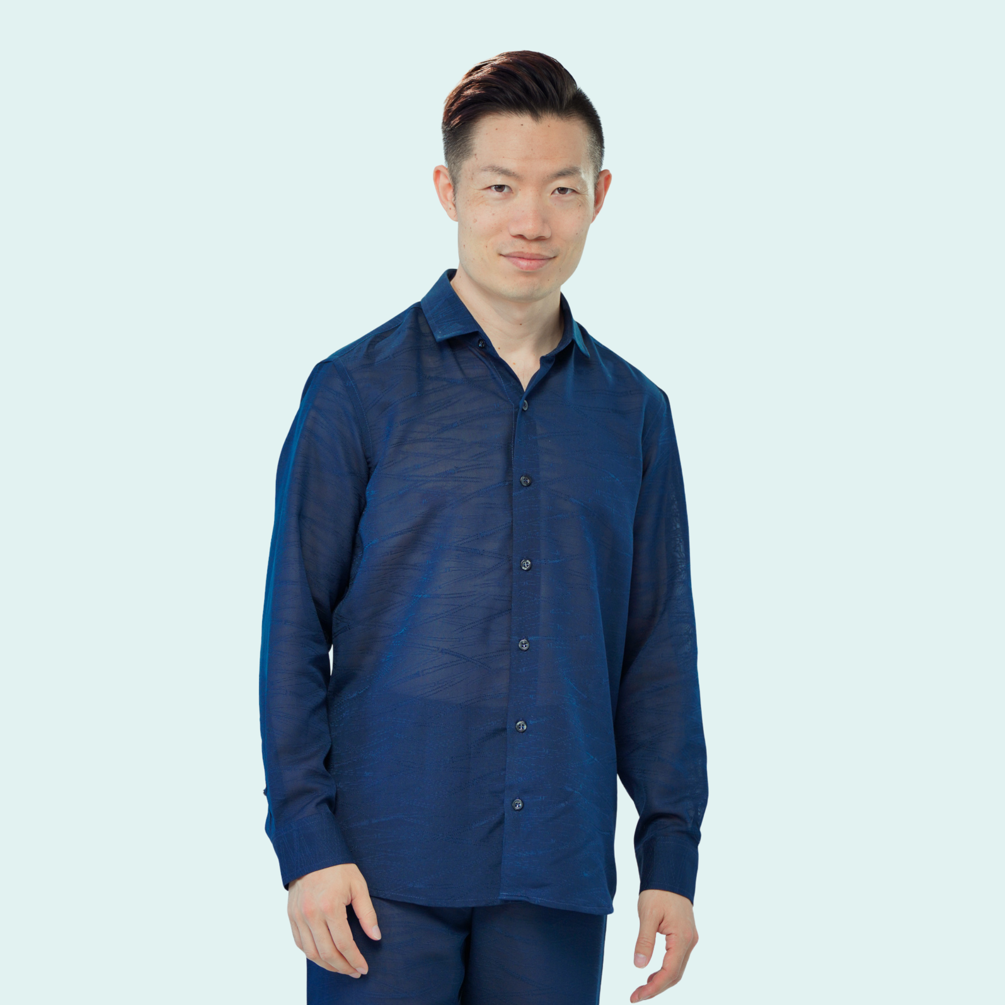 On-hand item: See through Dress shirt and short set for Men | L | Blue