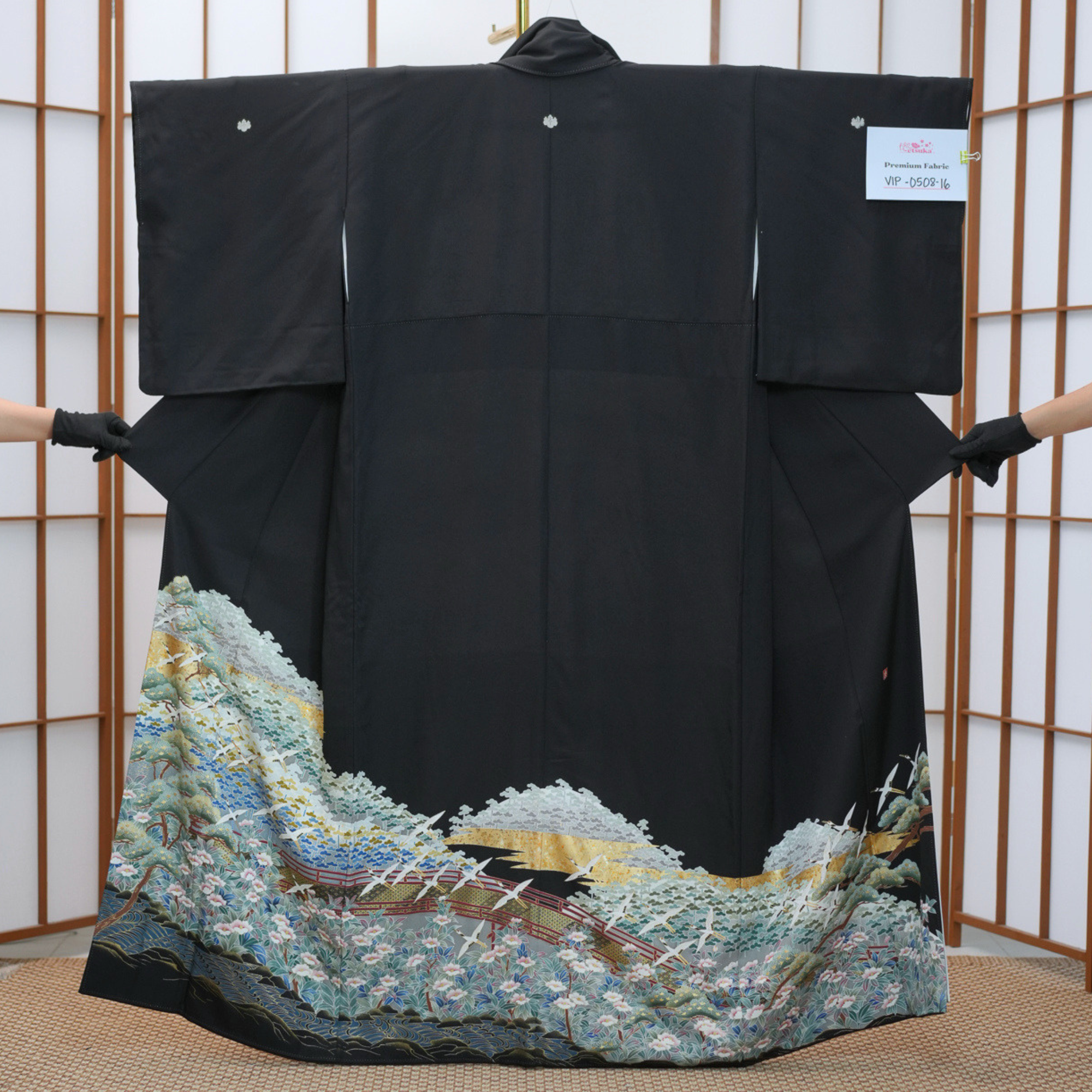 Premium Yuzen Fabric: VIP sho 0508_16 | Black Birds in Motion