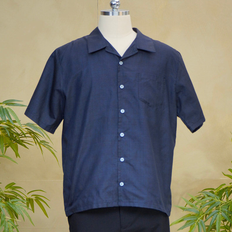 On-hand Navy Oshima Tsumugi Aloha Shirt | AS7698 | XL (J)