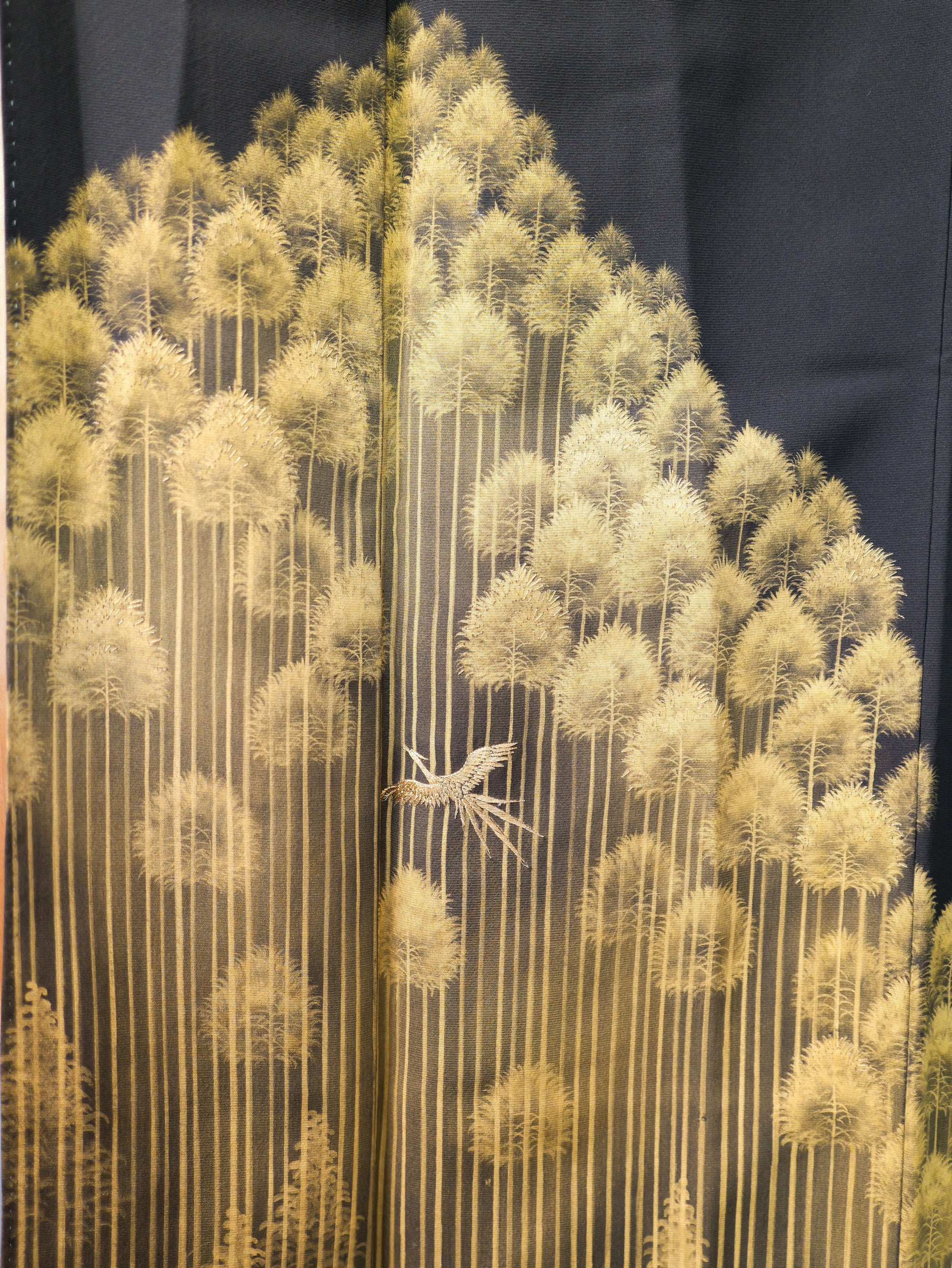 NALB (No Art Left Behind) Fabric: AP9-03 Black with Gold Crane Among The Trees