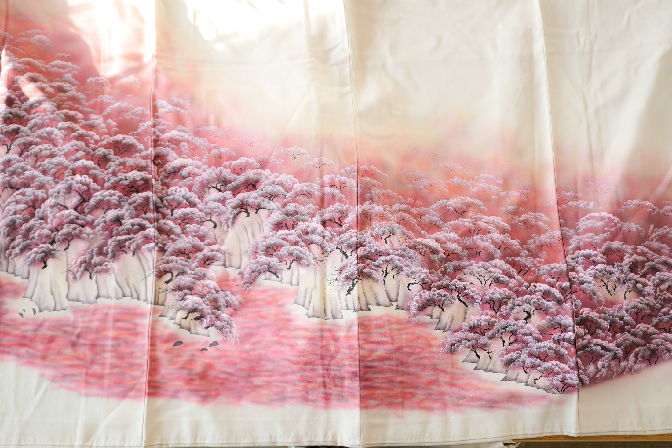 Dec 29 Live : Sakura Mountain - Cream Fabric unique painting; so soft! (D29)