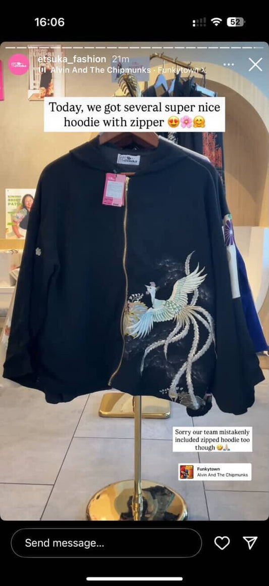 On-hand: Hoodie With Zipper:  Dark colored phoenix | HWZ3567