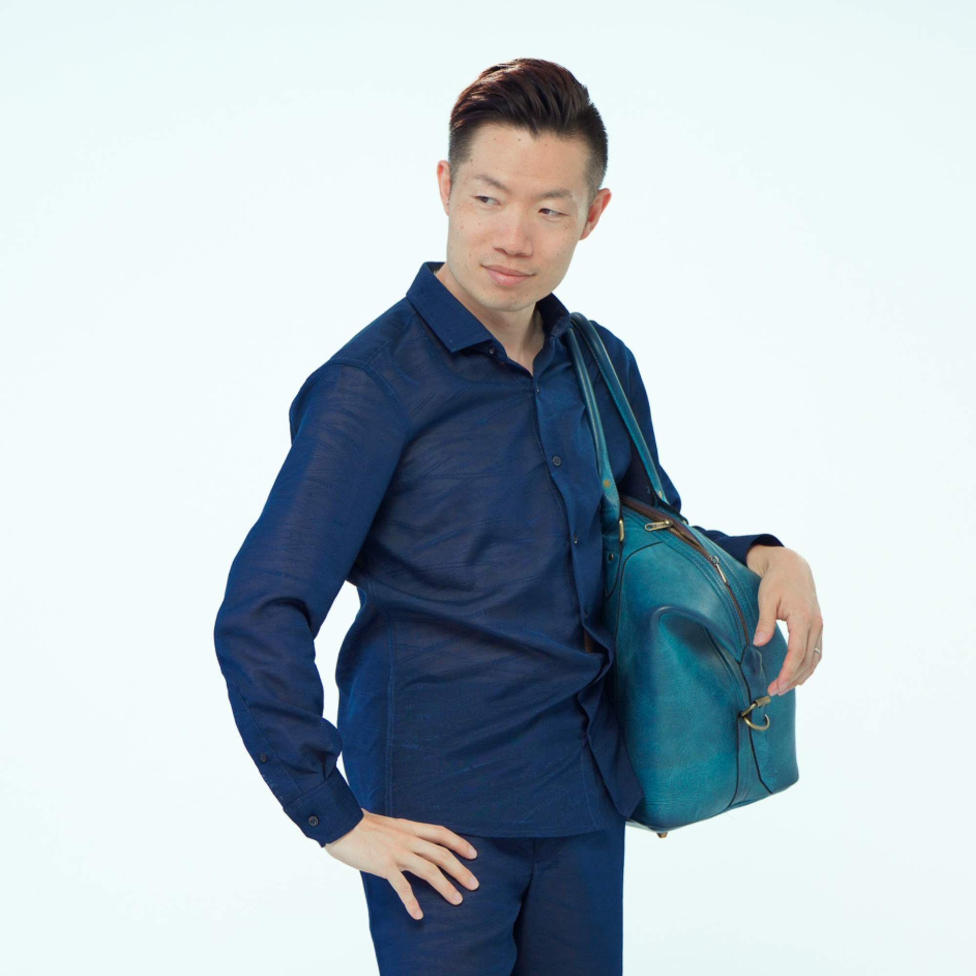 On-hand item: See through Dress shirt and short set for Men | L | Blue