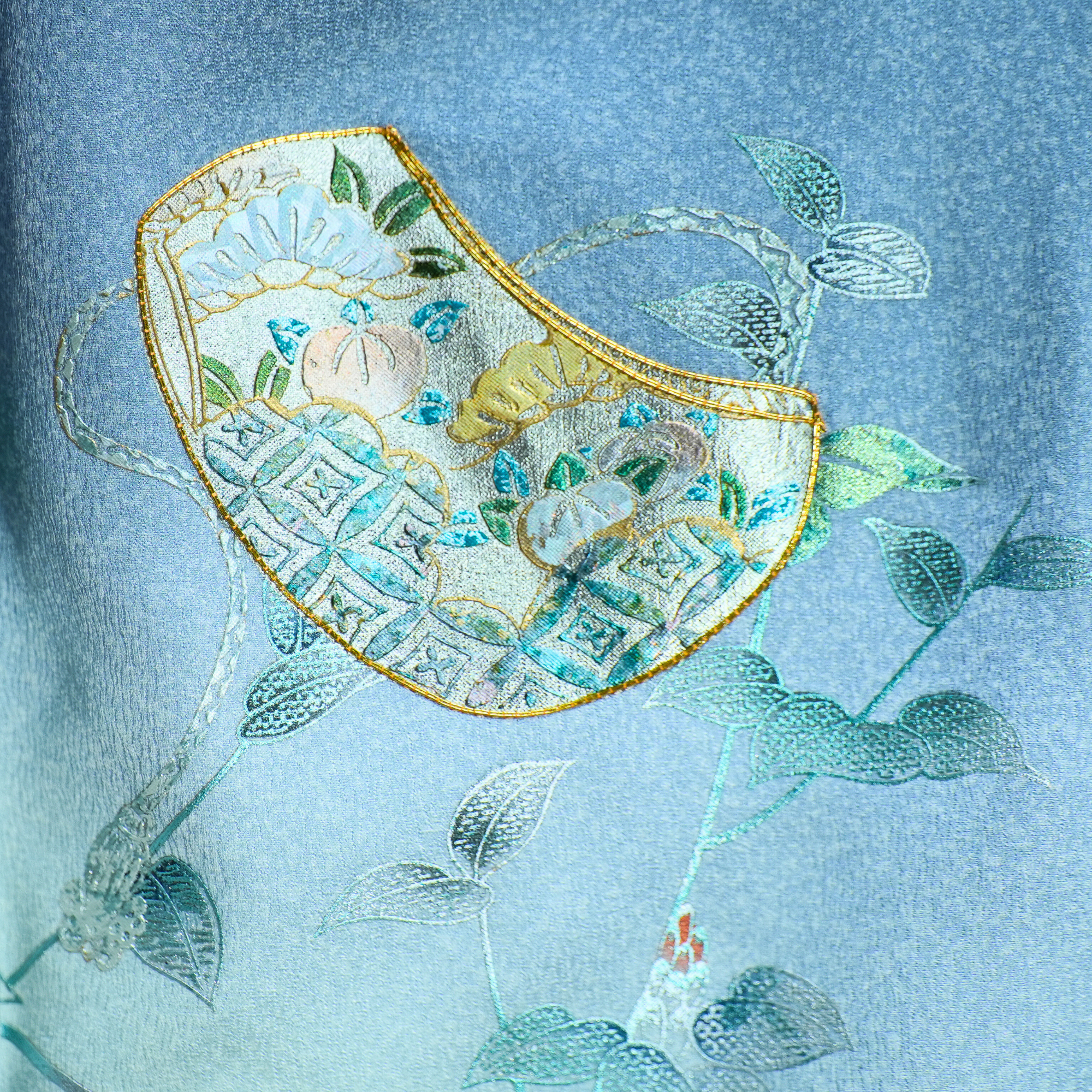 Chiku Fabric: 0316-02 Blue Sky with elegant silver patterns