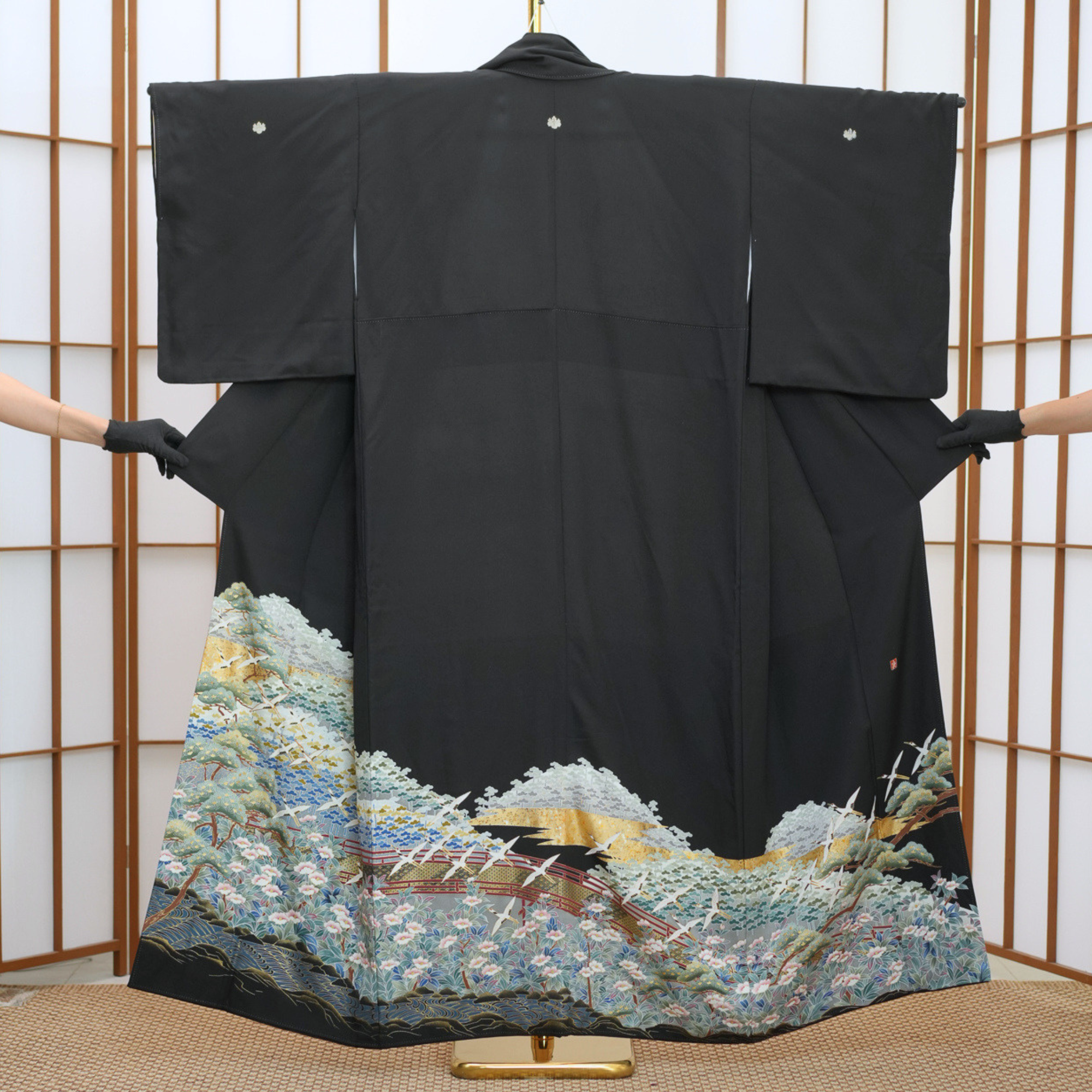 Premium Yuzen Fabric: VIP sho 0508_16 | Black Birds in Motion
