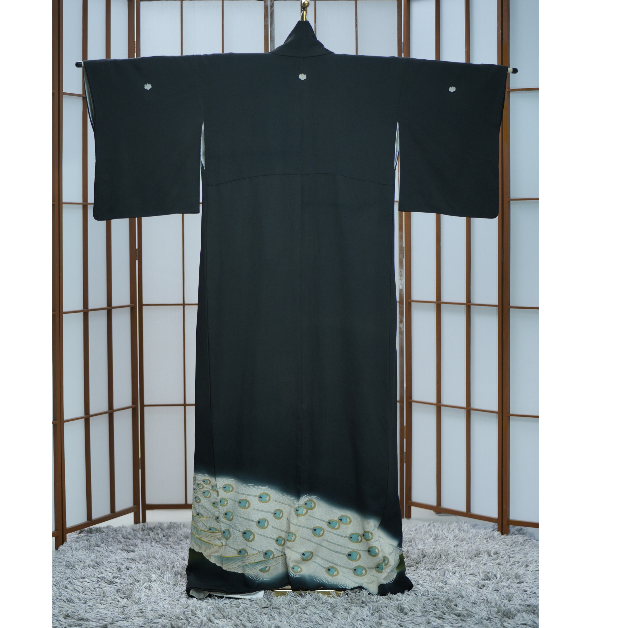 Chiku Fabric: 0316-16-  Black golden peacock (RARE SPREAD WOW)