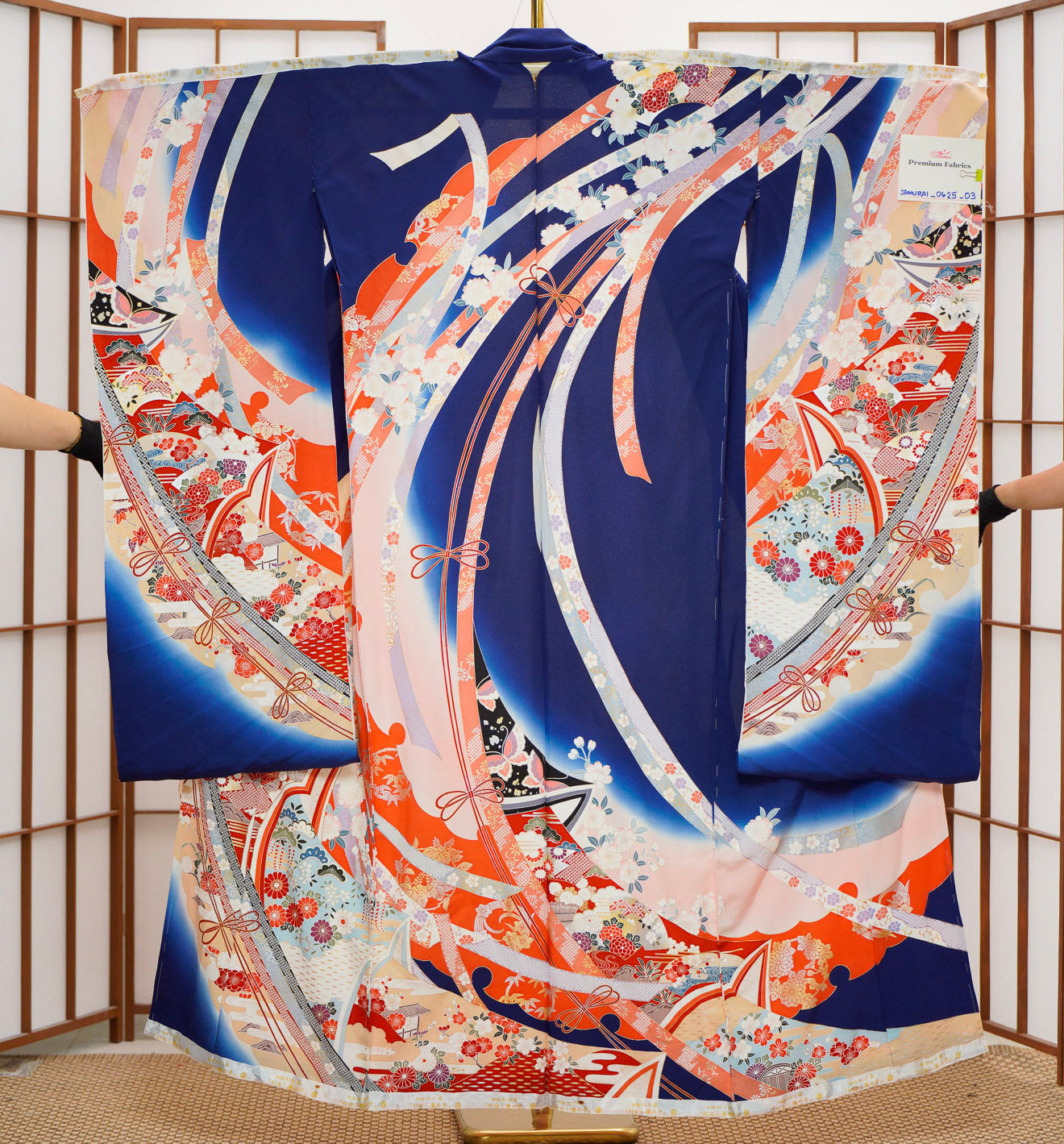 Premium Fabric SHO: Samurai blue navy furisode_0625_03 | Blue and Ribbons