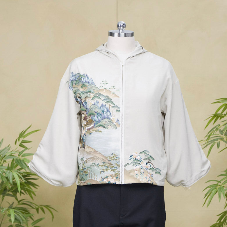 Premium On-hand: Cream Light green Hoodie With Zipper | HWZ8316Y