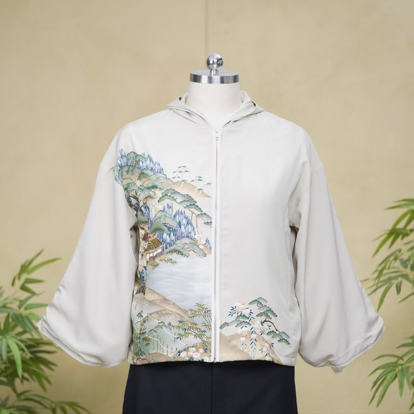 Premium On-hand: Cream Light green Hoodie With Zipper | HWZ8316Y