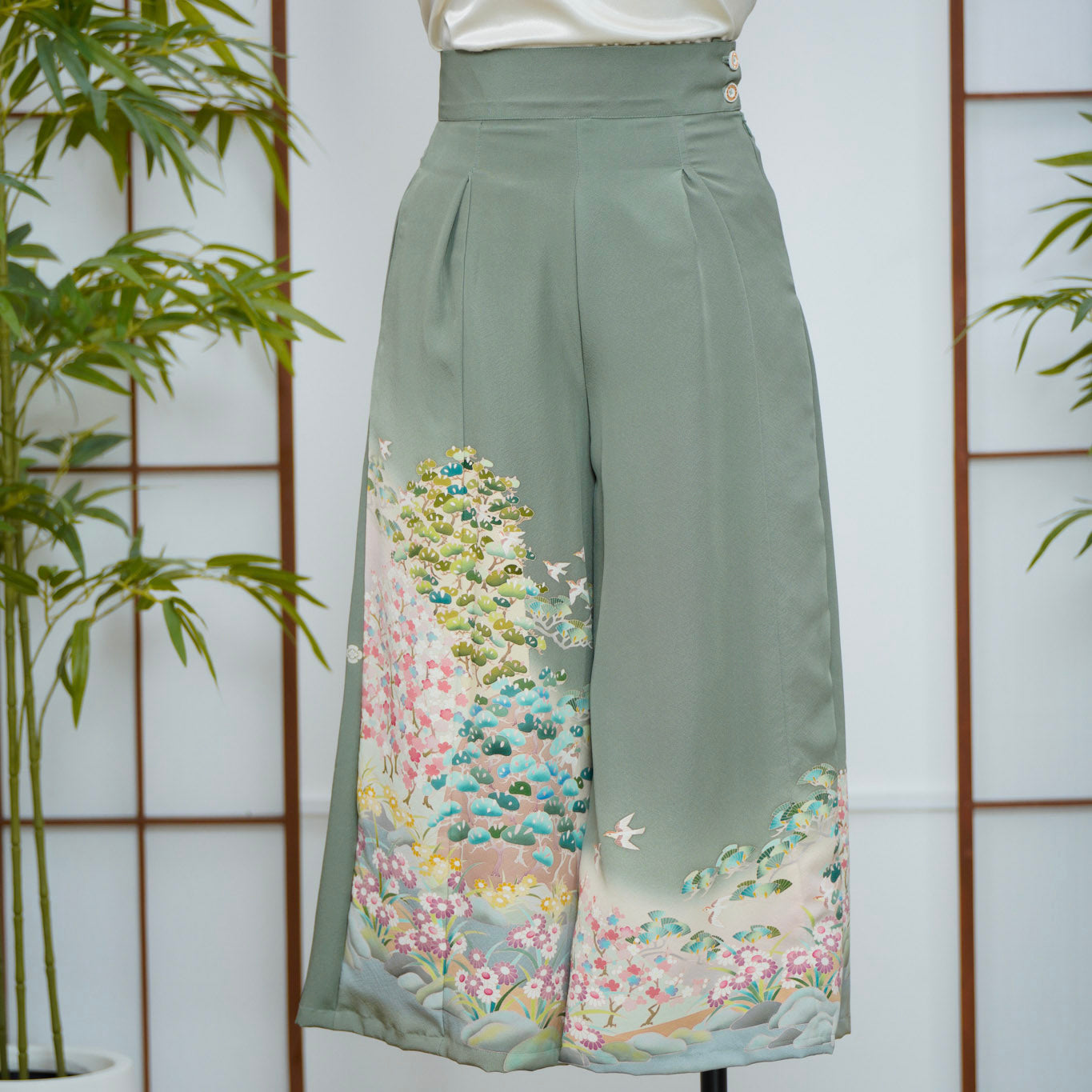 On-hand Colored Green Palazzo Pants | PP7604A | XLB | Bright Yuzen!