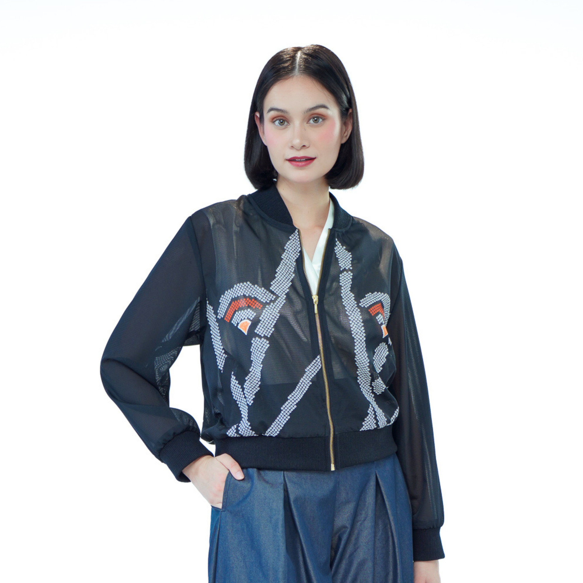 Premium On-hand: Black see-through Bomber Jacket | BJ7923M | XLB