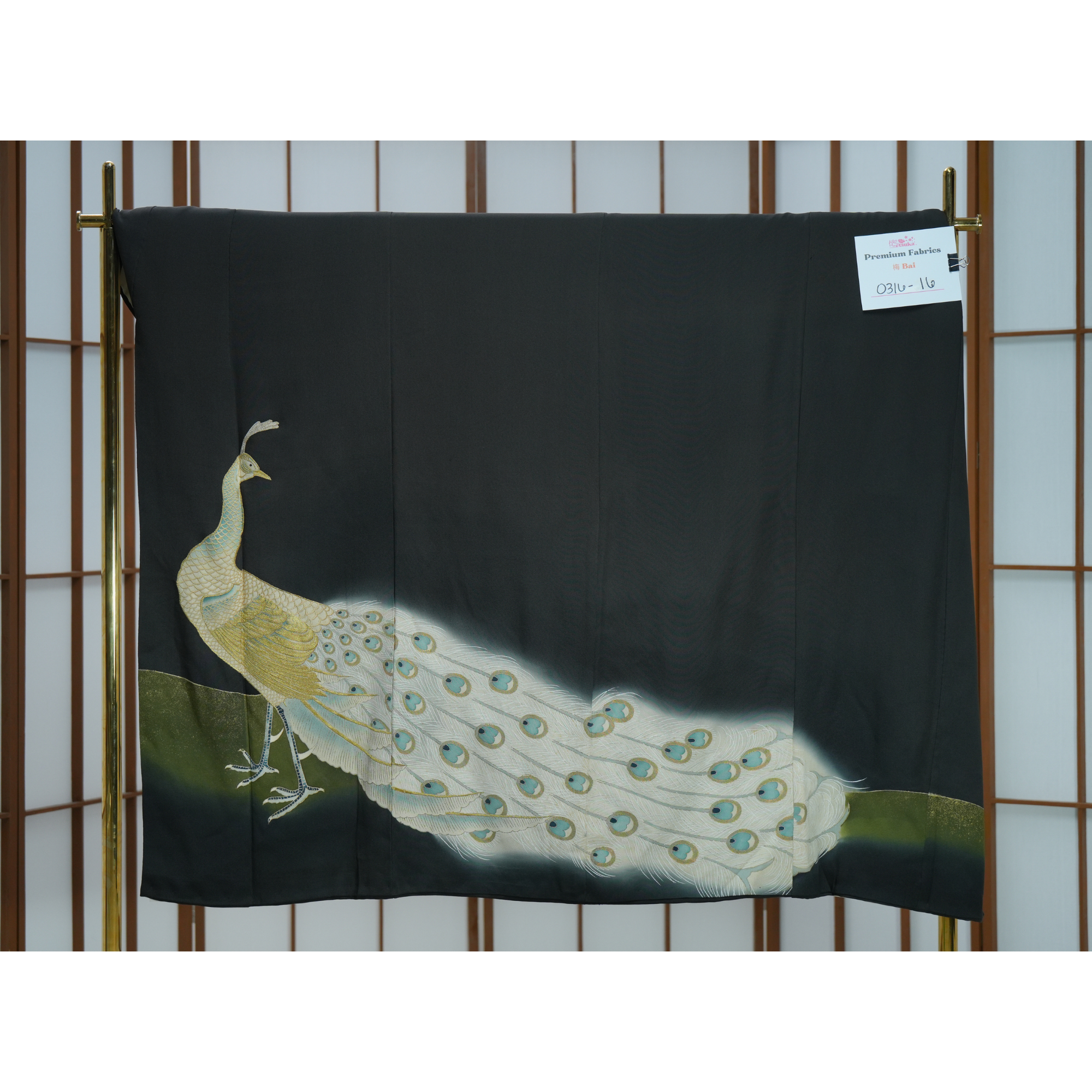 Chiku Fabric: 0316-16-  Black golden peacock (RARE SPREAD WOW)