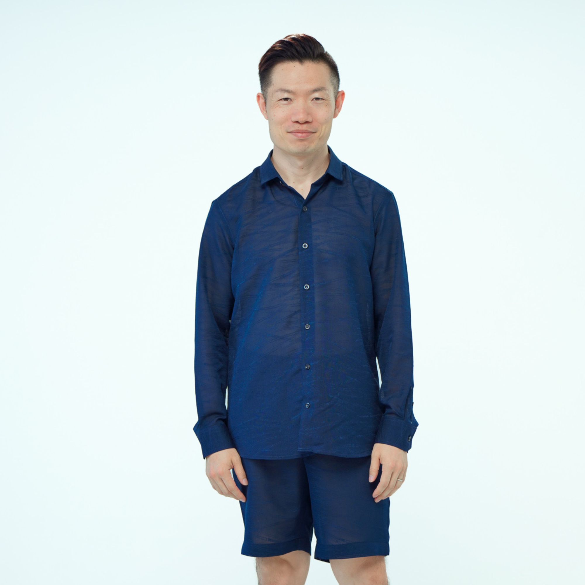 On-hand item: See through Dress shirt and short set for Men | L | Blue