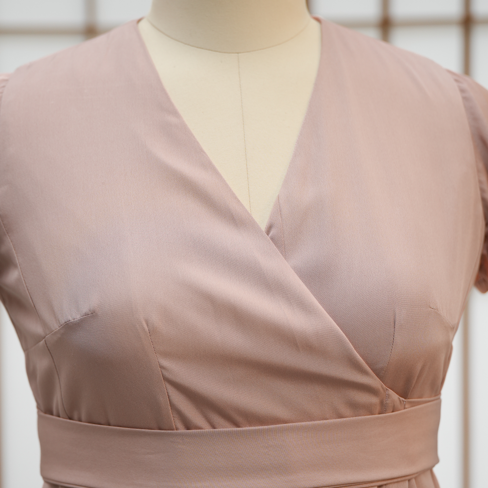 Premium On-hand: Pink Wrap Dress with Sleeves | SWD6807 | 4A