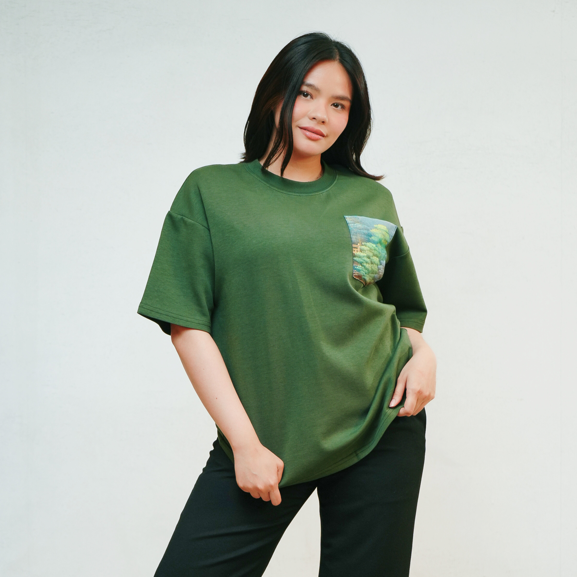 Premium On-hand: Green Men’s patchwork shirt | S | TS7275A