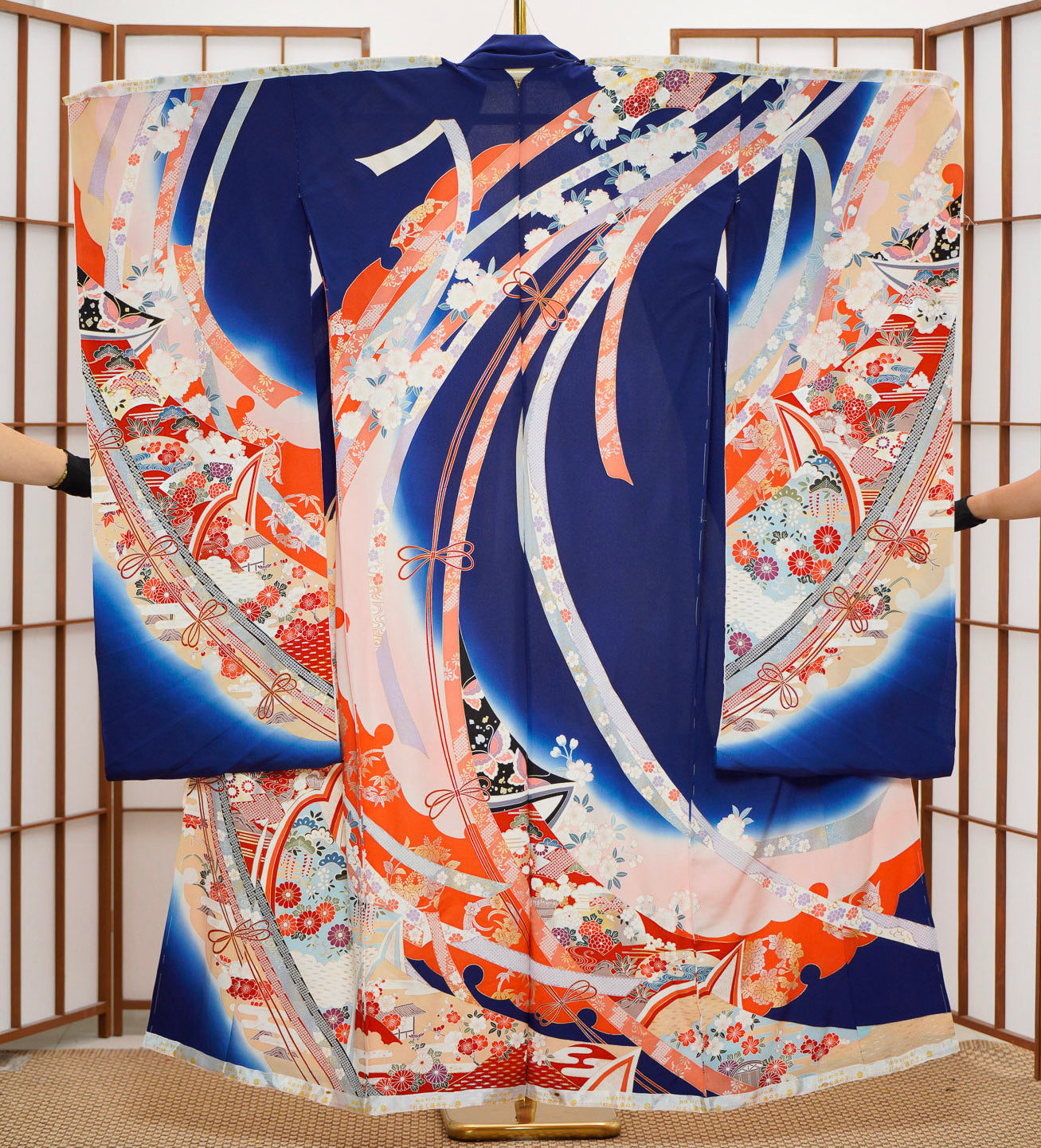 Premium Fabric SHO: Samurai blue navy furisode_0625_03 | Blue and Ribbons
