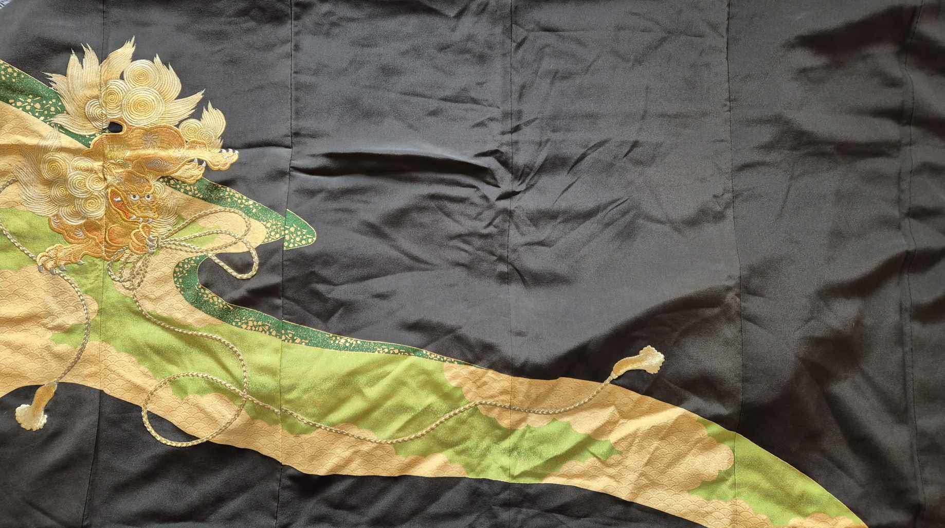 Fe16 Private Sale Fabric: Lion Dog in green pattern (Black fabric) | No code | Valentine's Free shipping