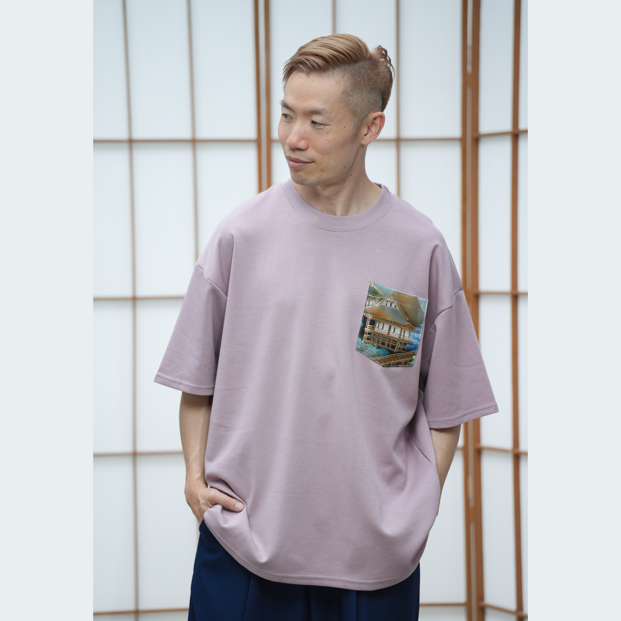 Premium On-hand: Lavender Men’s patchwork shirt | XL | TS7270