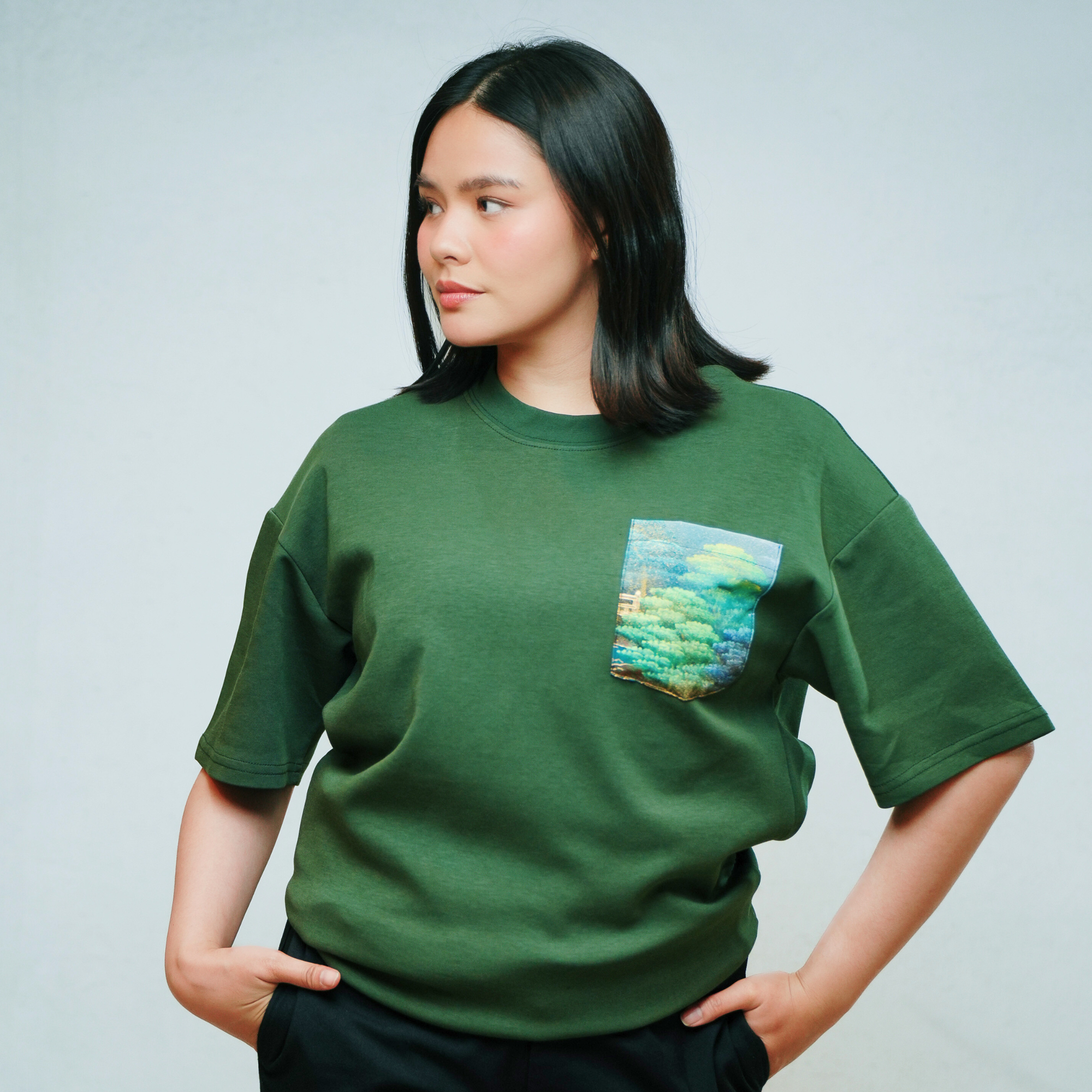 Premium On-hand: Green Men’s patchwork shirt | S | TS7275A