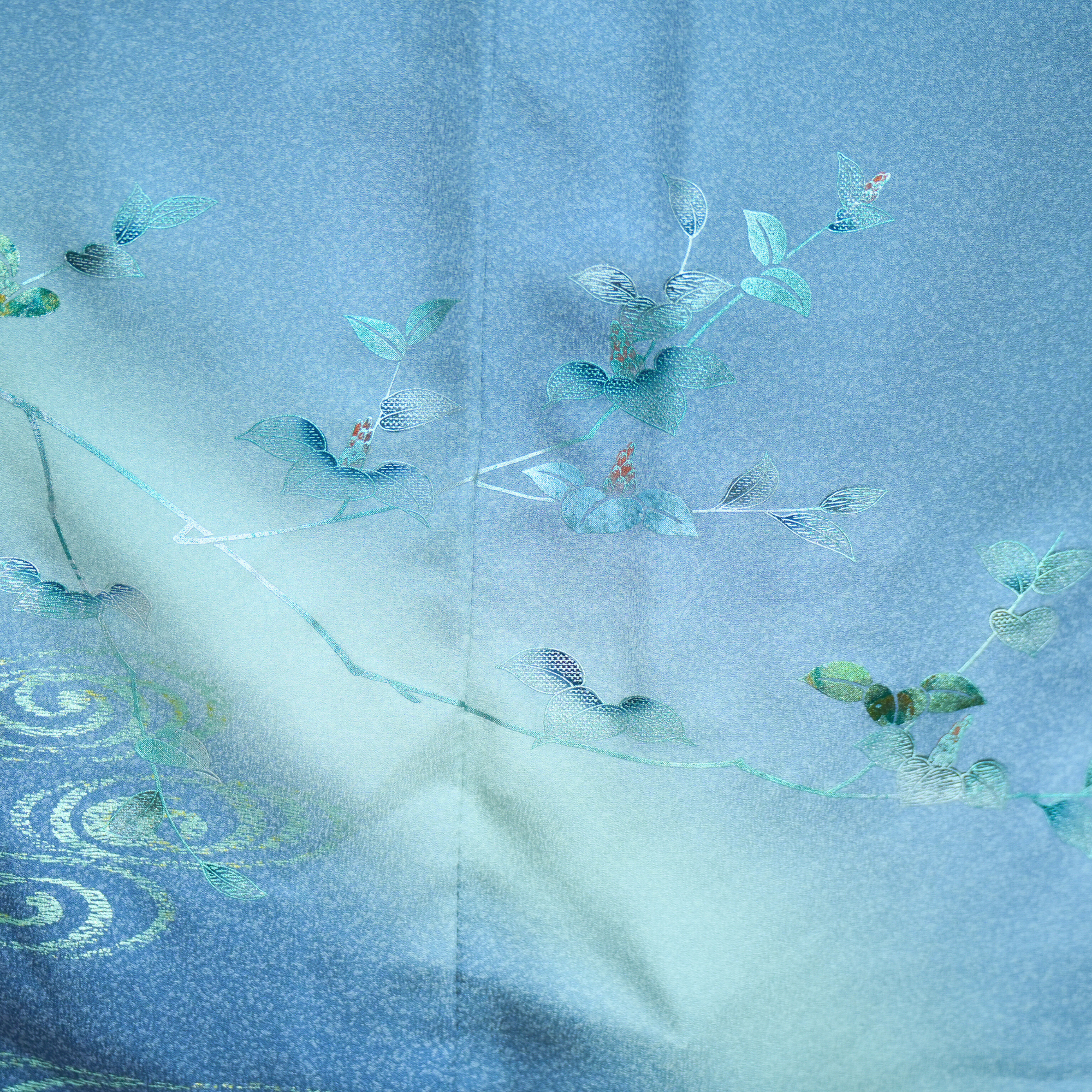 Chiku Fabric: 0316-02 Blue Sky with elegant silver patterns