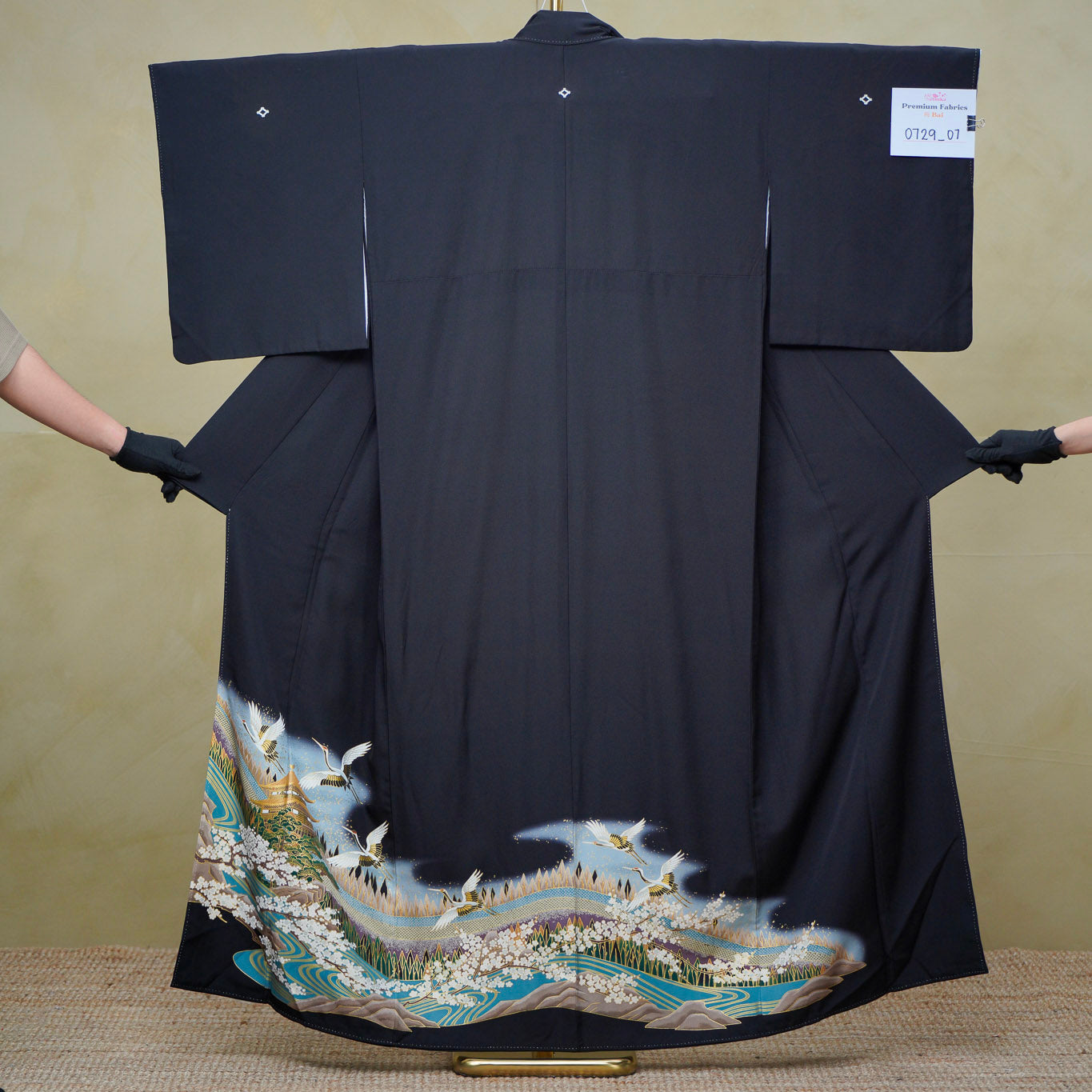 Premium Bai Fabric: 0729_07 | Black | Teal pattern